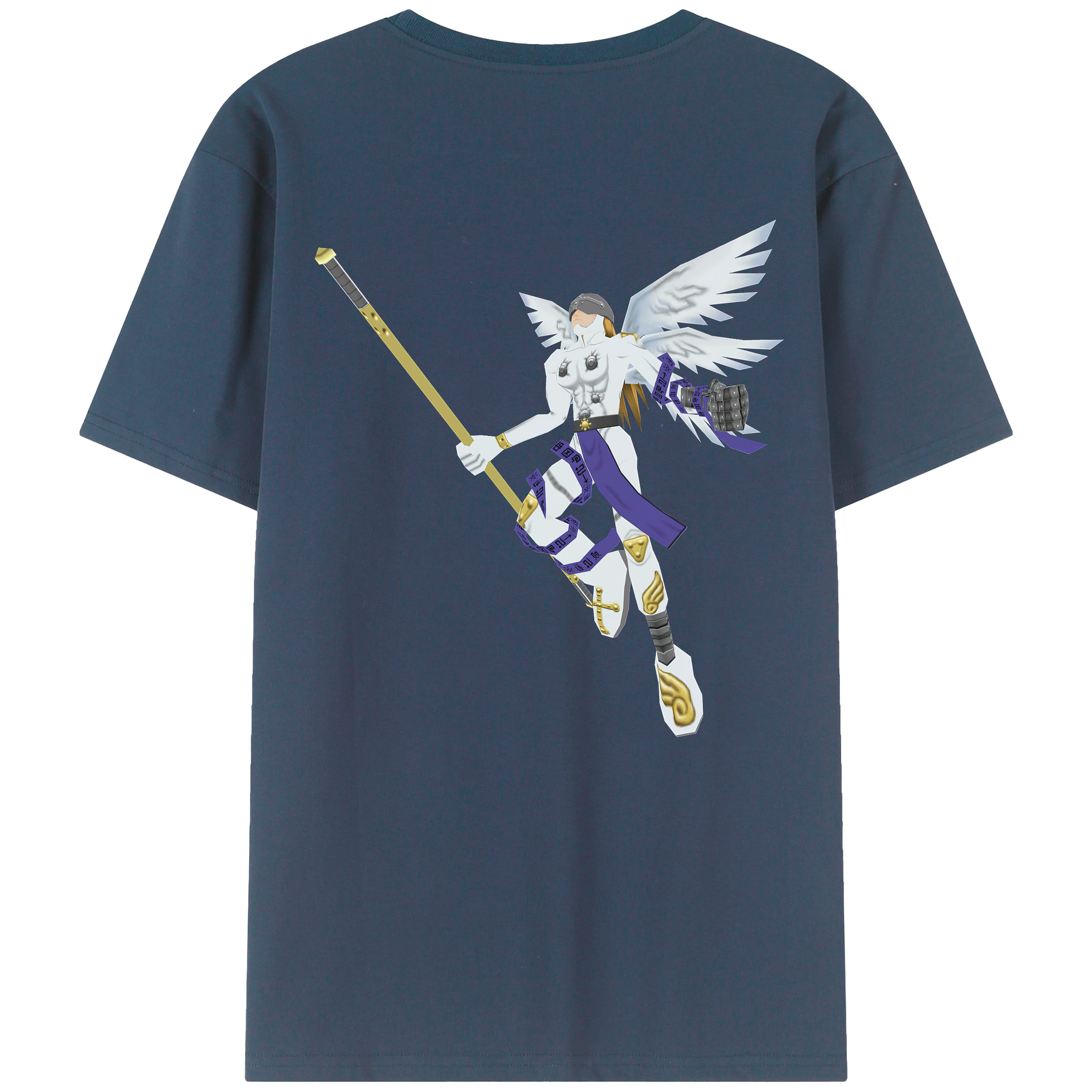 （画像用） Digimon デジタルモンスター/デジモン 綿100％ メンズ半袖Tシャツ（バックプリント） 通気性