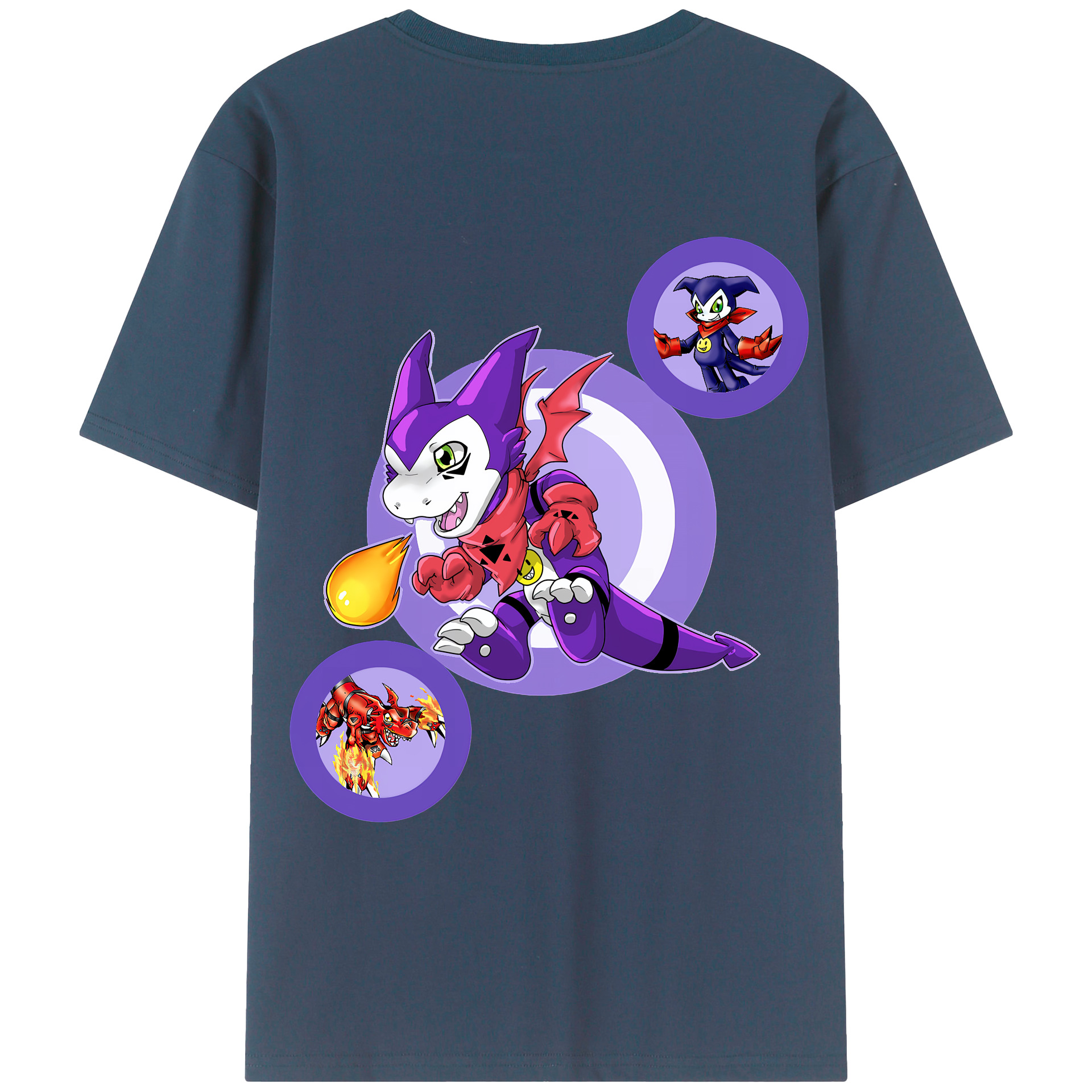 （画像用） Digimon デジタルモンスター/デジモン 綿100％ メンズ半袖Tシャツ（バックプリント） 通気性