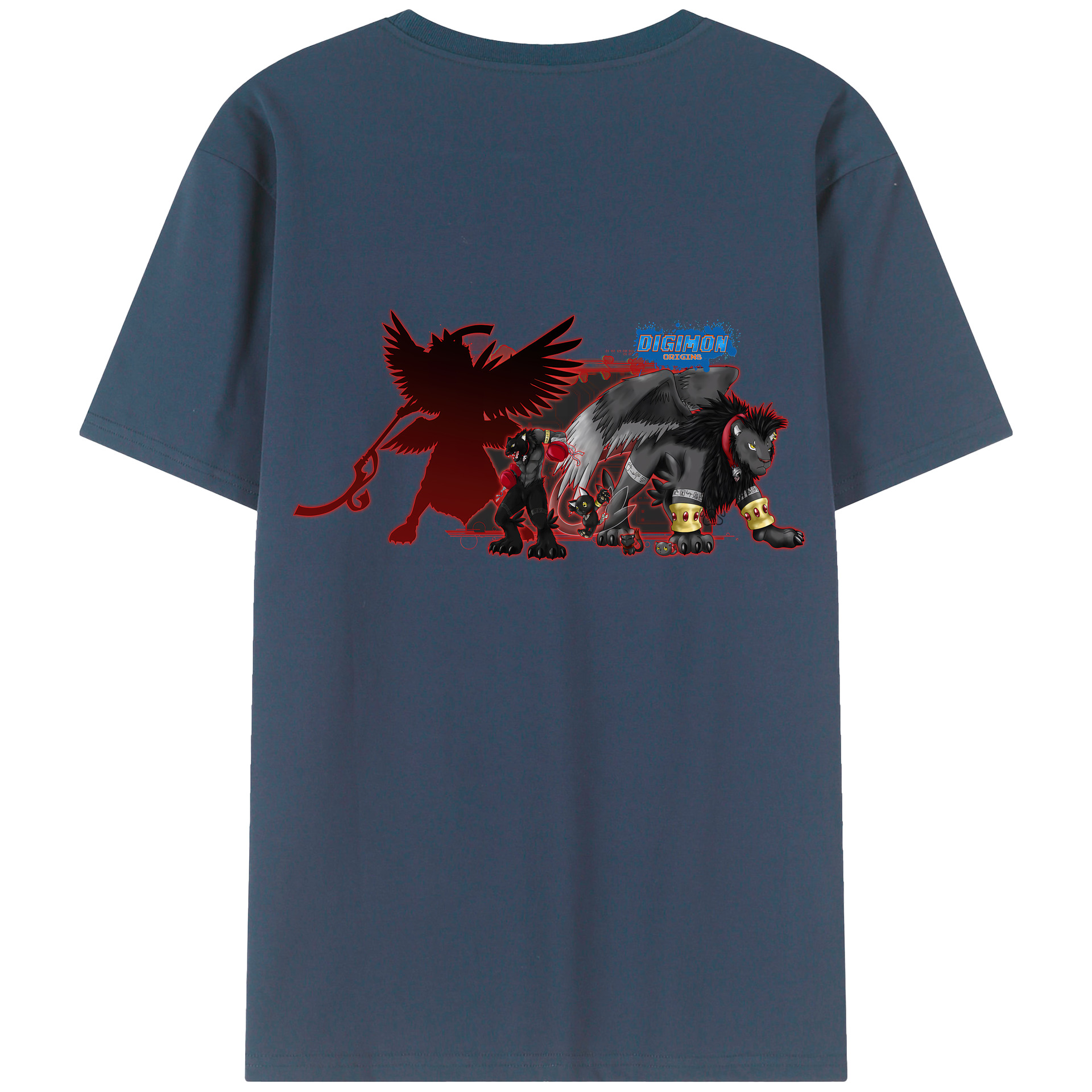 （画像用） Digimon デジタルモンスター/デジモン 綿100％ メンズ半袖Tシャツ（バックプリント） 通気性