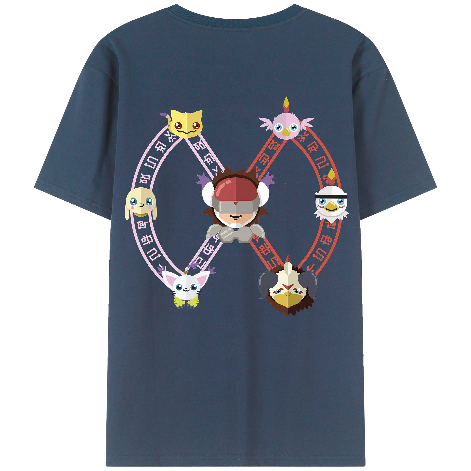 （画像用） Digimon デジタルモンスター/デジモン 綿100％ メンズ半袖Tシャツ（バックプリント） 通気性