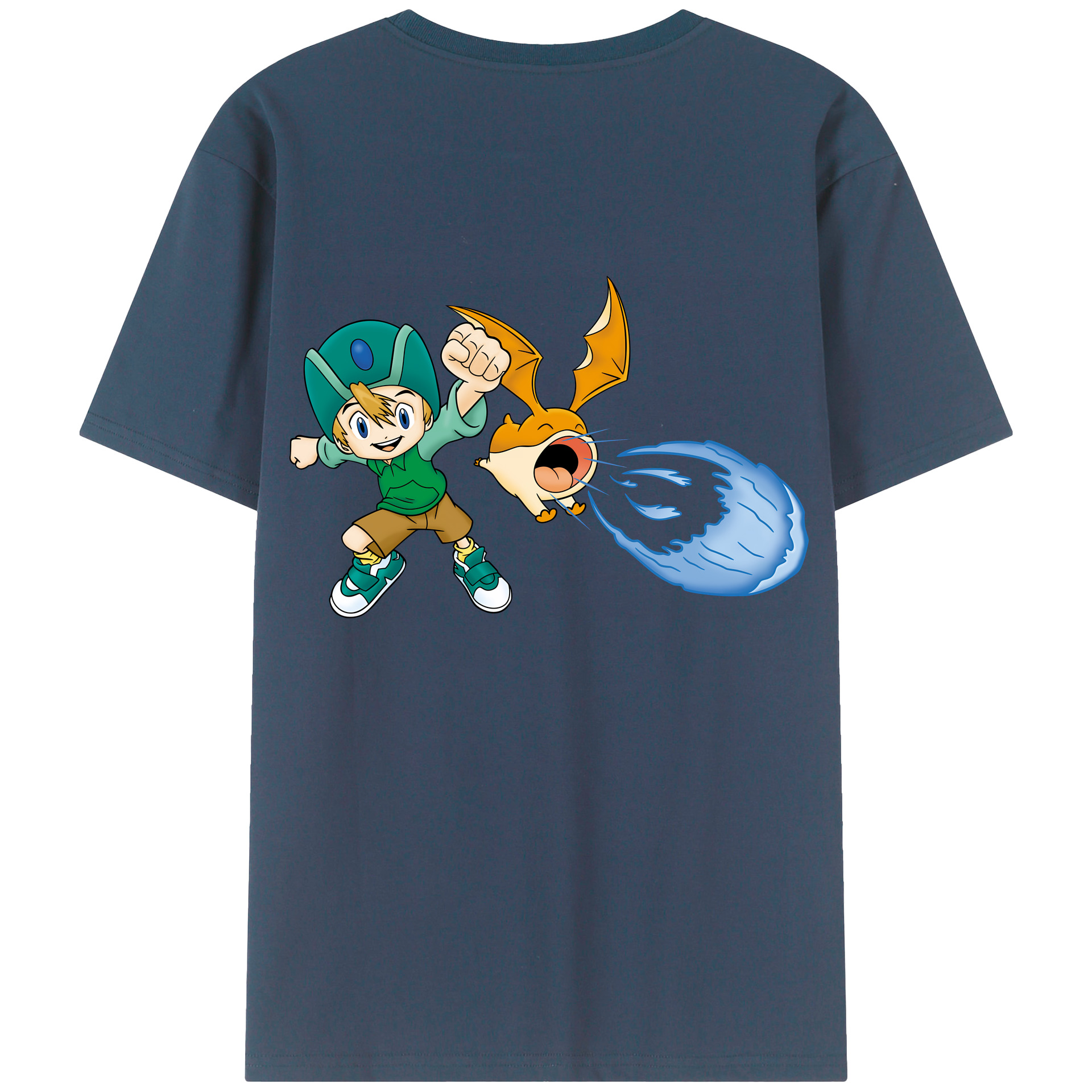 （画像用） Digimon デジタルモンスター/デジモン 綿100％ メンズ半袖Tシャツ（バックプリント） 通気性