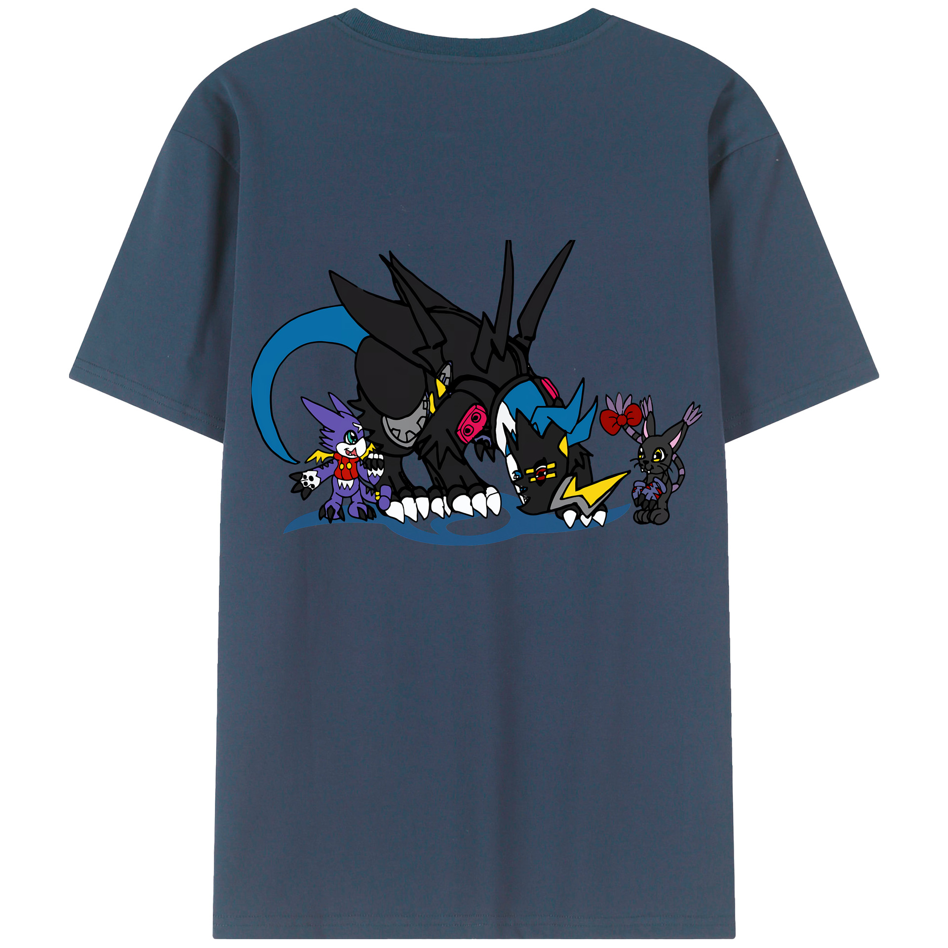 （画像用） Digimon デジタルモンスター/デジモン 綿100％ メンズ半袖Tシャツ（バックプリント） 通気性