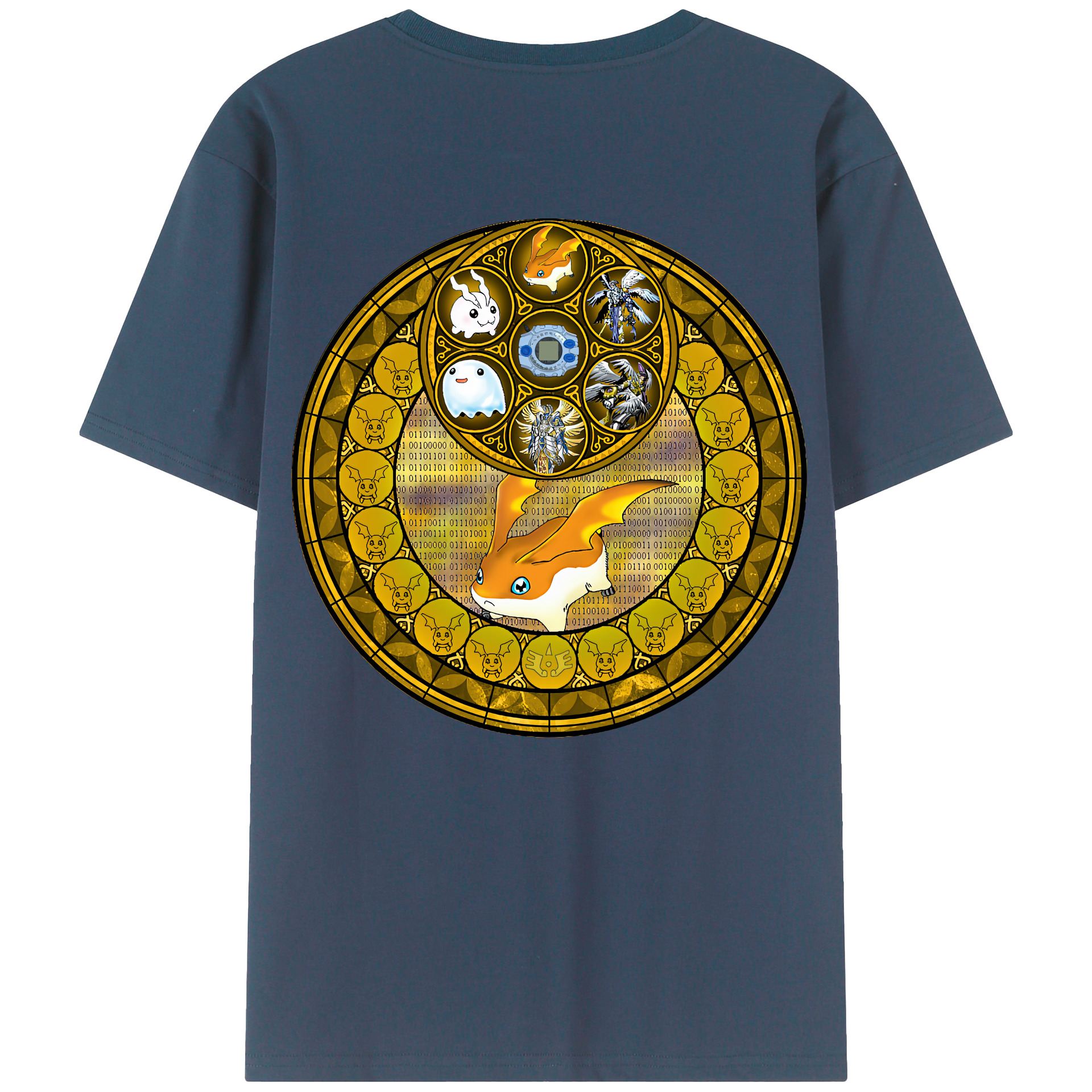 （画像用） Digimon デジタルモンスター/デジモン 綿100％ メンズ半袖Tシャツ（バックプリント） 通気性