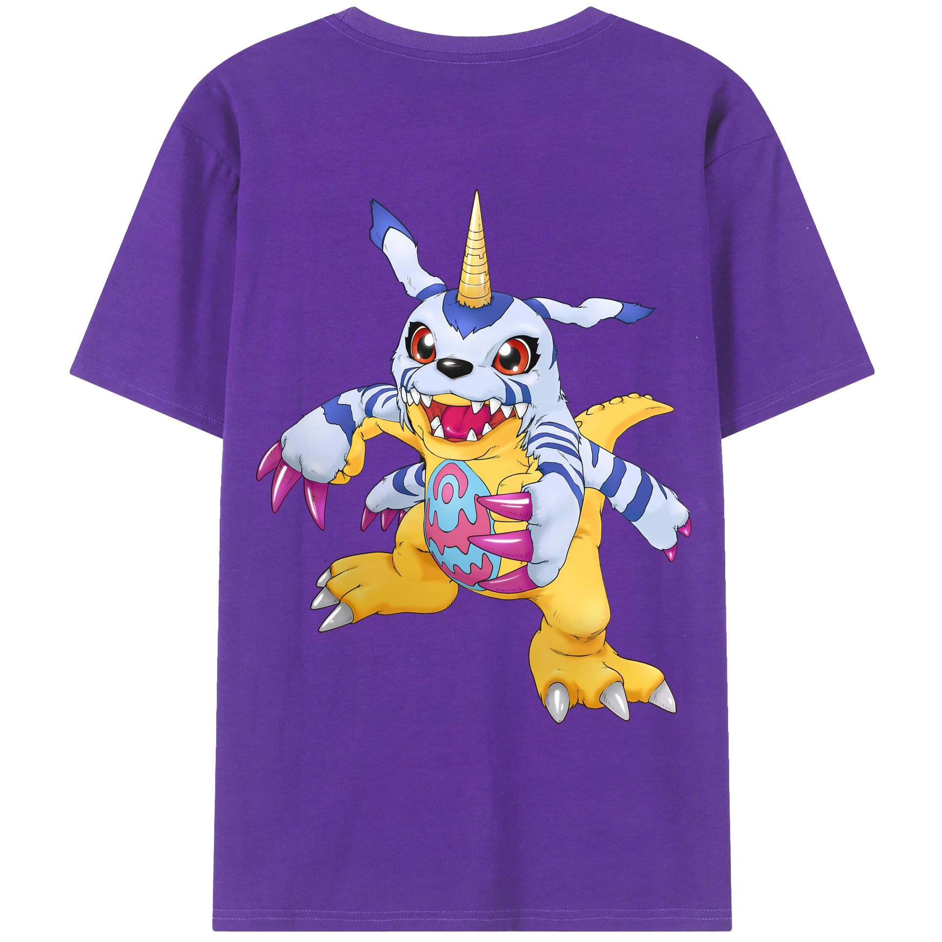 （画像用） Digimon デジタルモンスター/デジモン 綿100％ メンズ半袖Tシャツ（バックプリント） 通気性