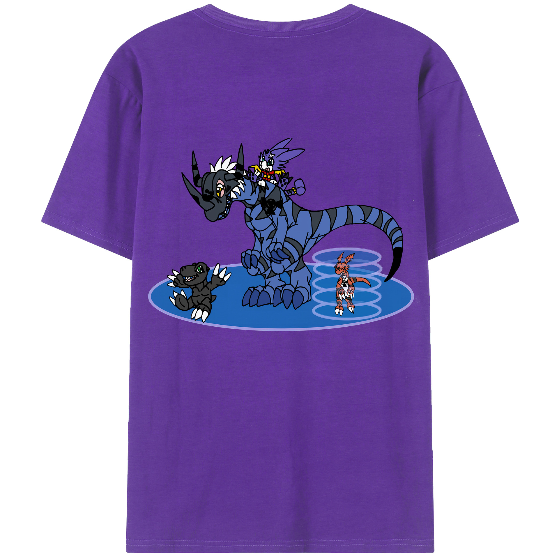 （画像用） Digimon デジタルモンスター/デジモン 綿100％ メンズ半袖Tシャツ（バックプリント） 通気性