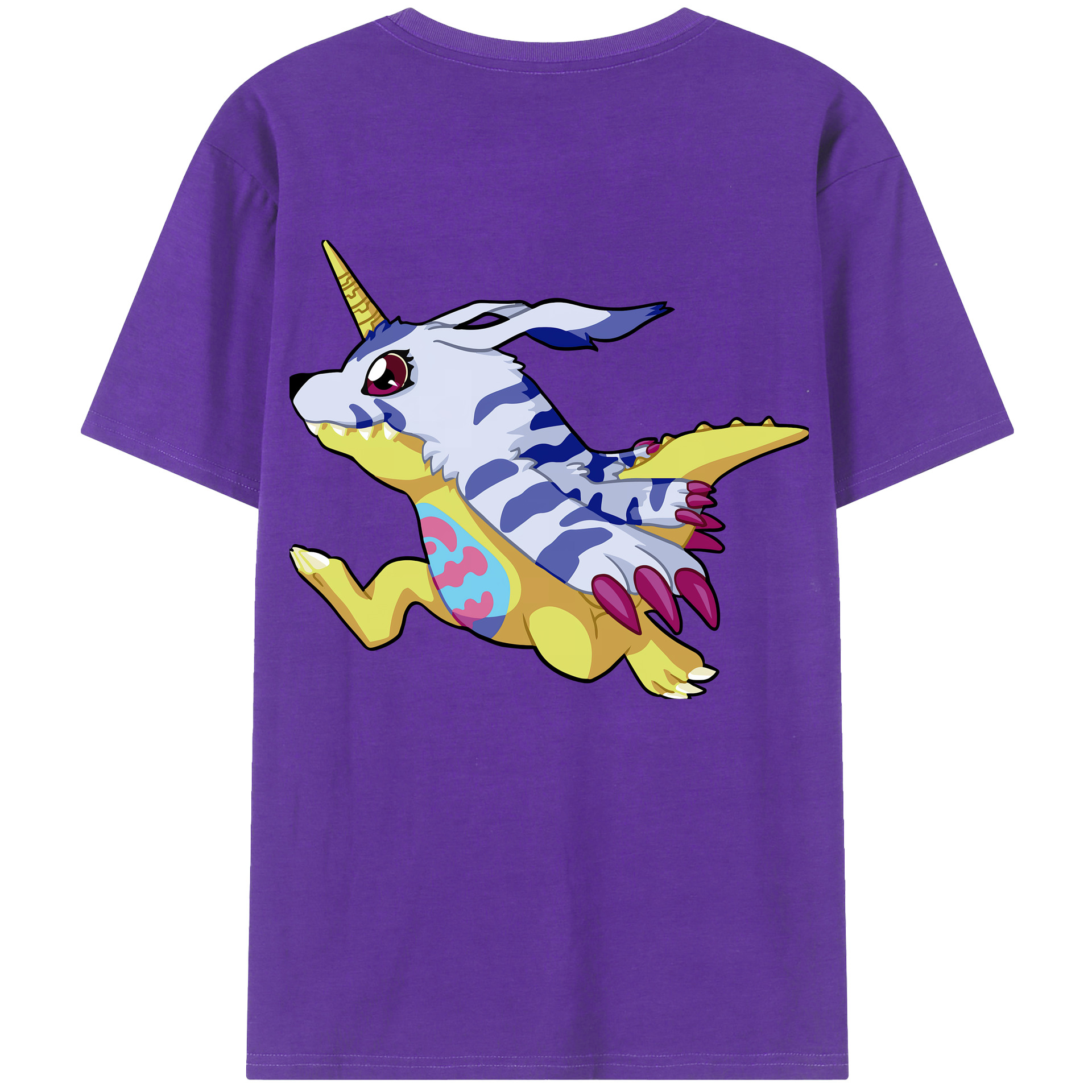 （画像用） Digimon デジタルモンスター/デジモン 綿100％ メンズ半袖Tシャツ（バックプリント） 通気性