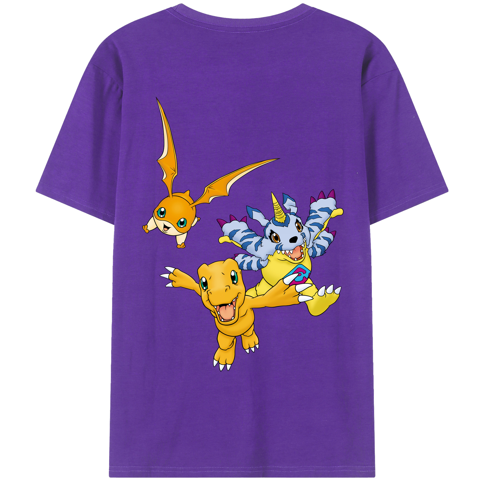 （画像用） Digimon デジタルモンスター/デジモン 綿100％ メンズ半袖Tシャツ（バックプリント） 通気性