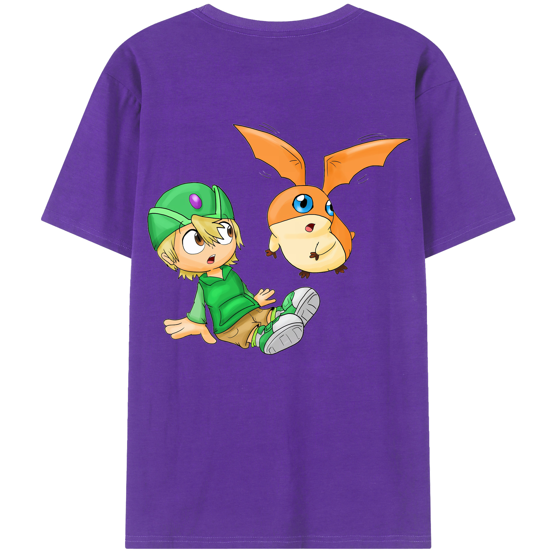 （画像用） Digimon デジタルモンスター/デジモン 綿100％ メンズ半袖Tシャツ（バックプリント） 通気性
