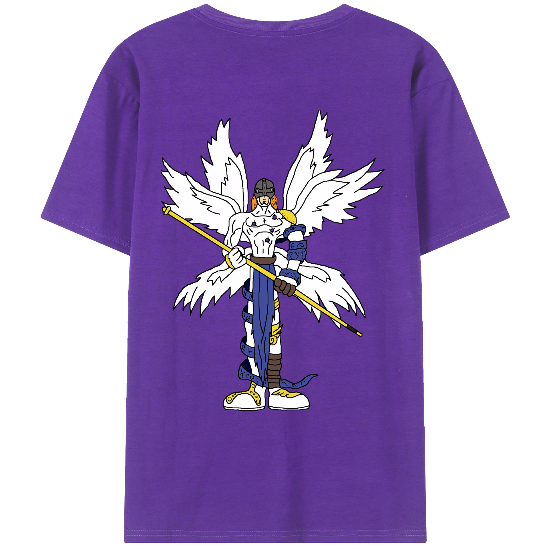 （画像用） Digimon デジタルモンスター/デジモン 綿100％ メンズ半袖Tシャツ（バックプリント） 通気性