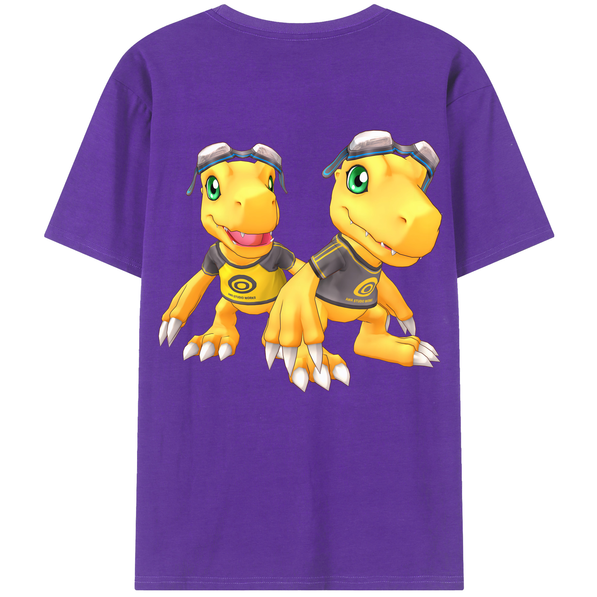 （画像用） Digimon デジタルモンスター/デジモン 綿100％ メンズ半袖Tシャツ（バックプリント） 通気性