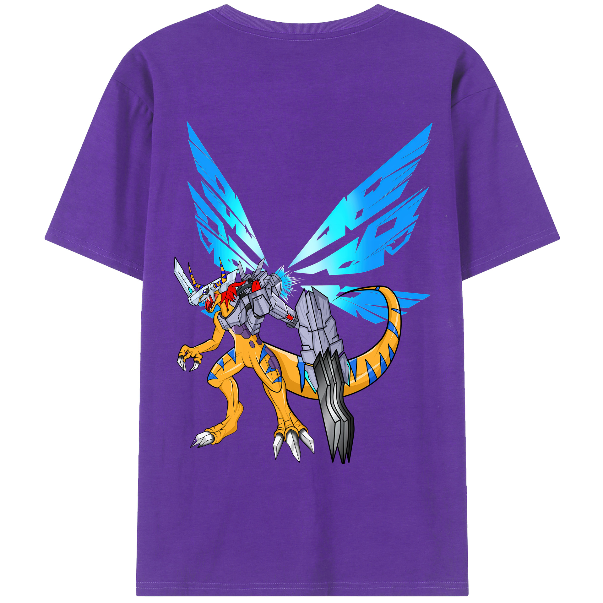 （画像用） Digimon デジタルモンスター/デジモン 綿100％ メンズ半袖Tシャツ（バックプリント） 通気性