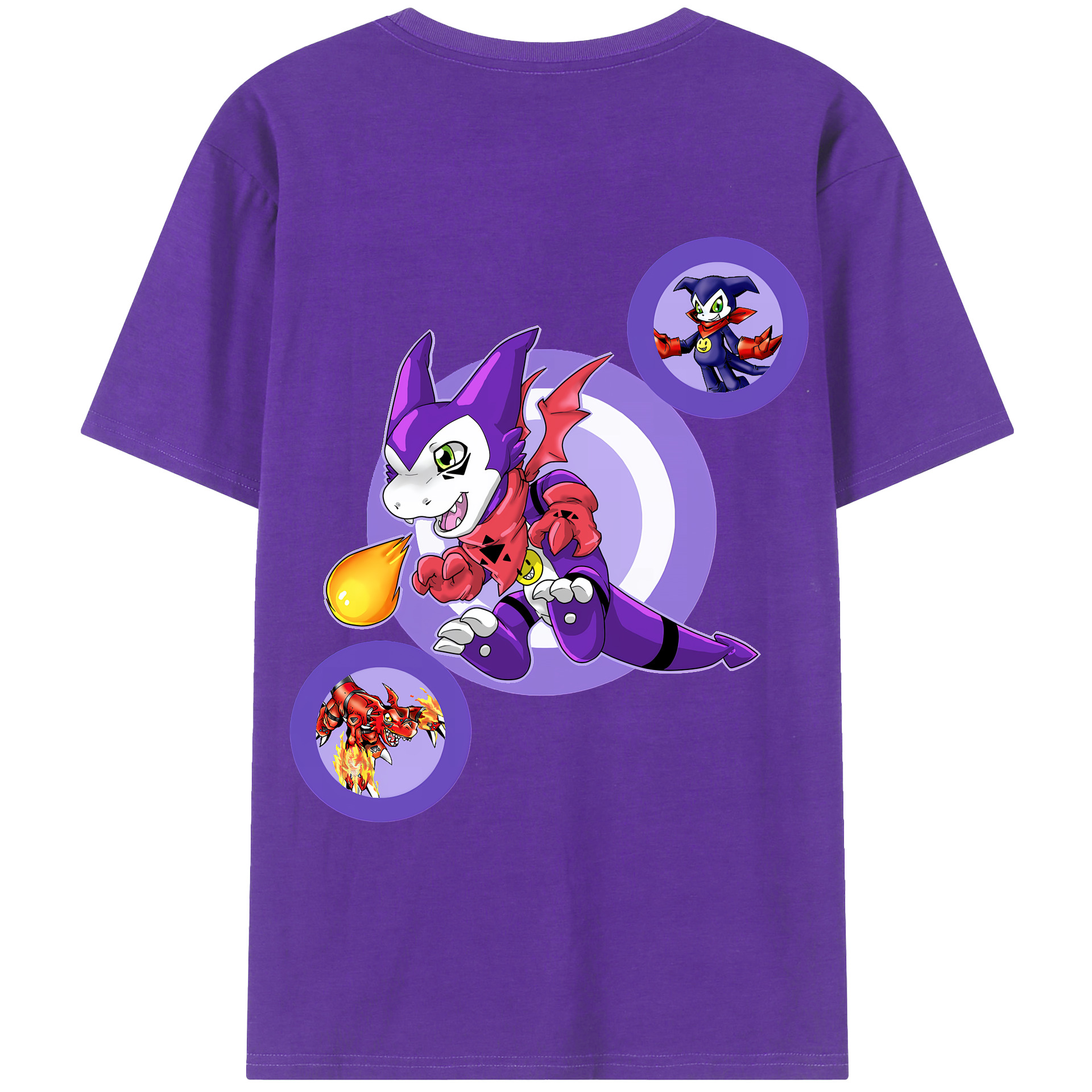 （画像用） Digimon デジタルモンスター/デジモン 綿100％ メンズ半袖Tシャツ（バックプリント） 通気性