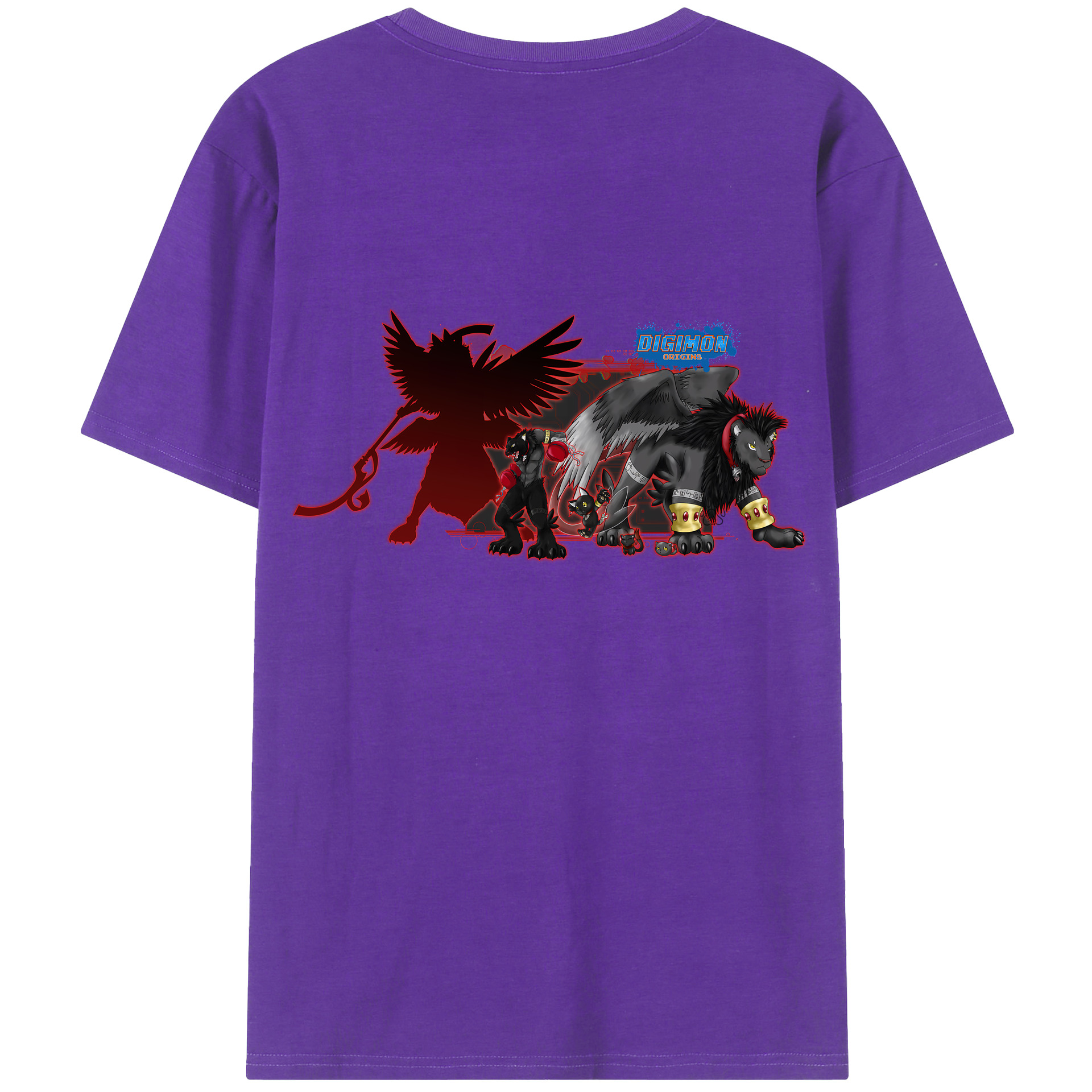 （画像用） Digimon デジタルモンスター/デジモン 綿100％ メンズ半袖Tシャツ（バックプリント） 通気性