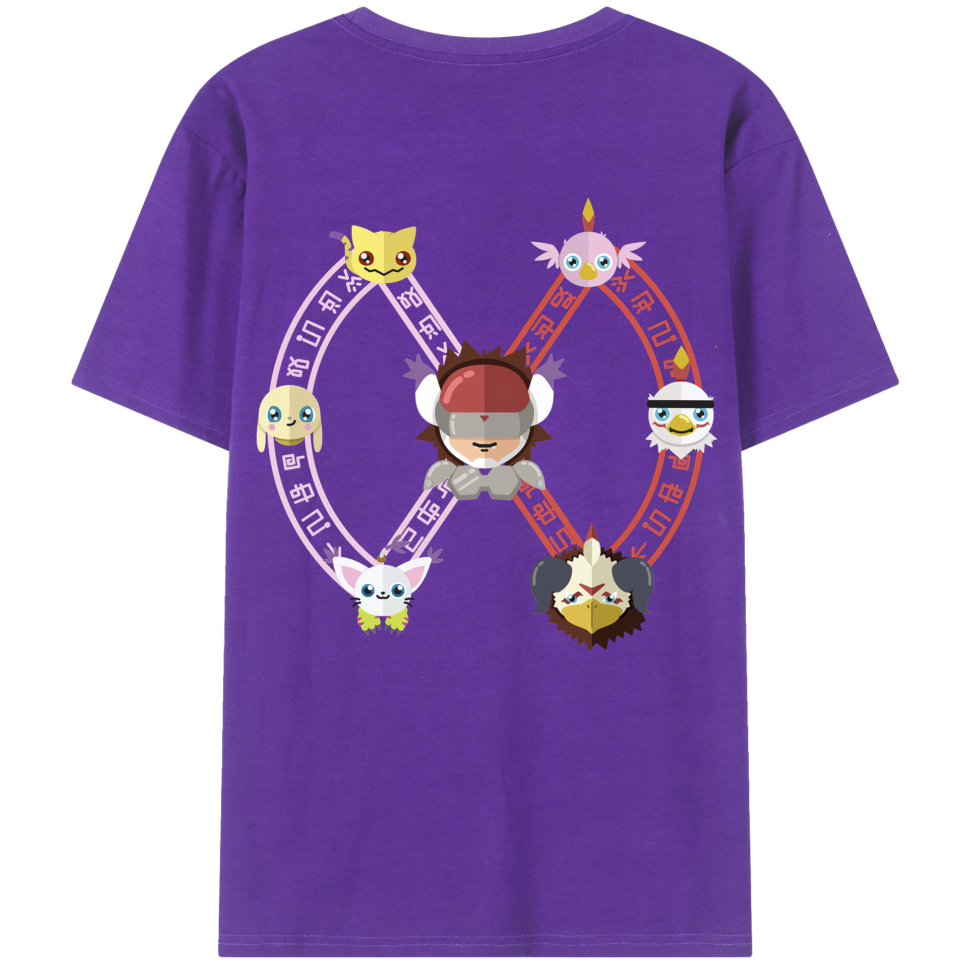 （画像用） Digimon デジタルモンスター/デジモン 綿100％ メンズ半袖Tシャツ（バックプリント） 通気性