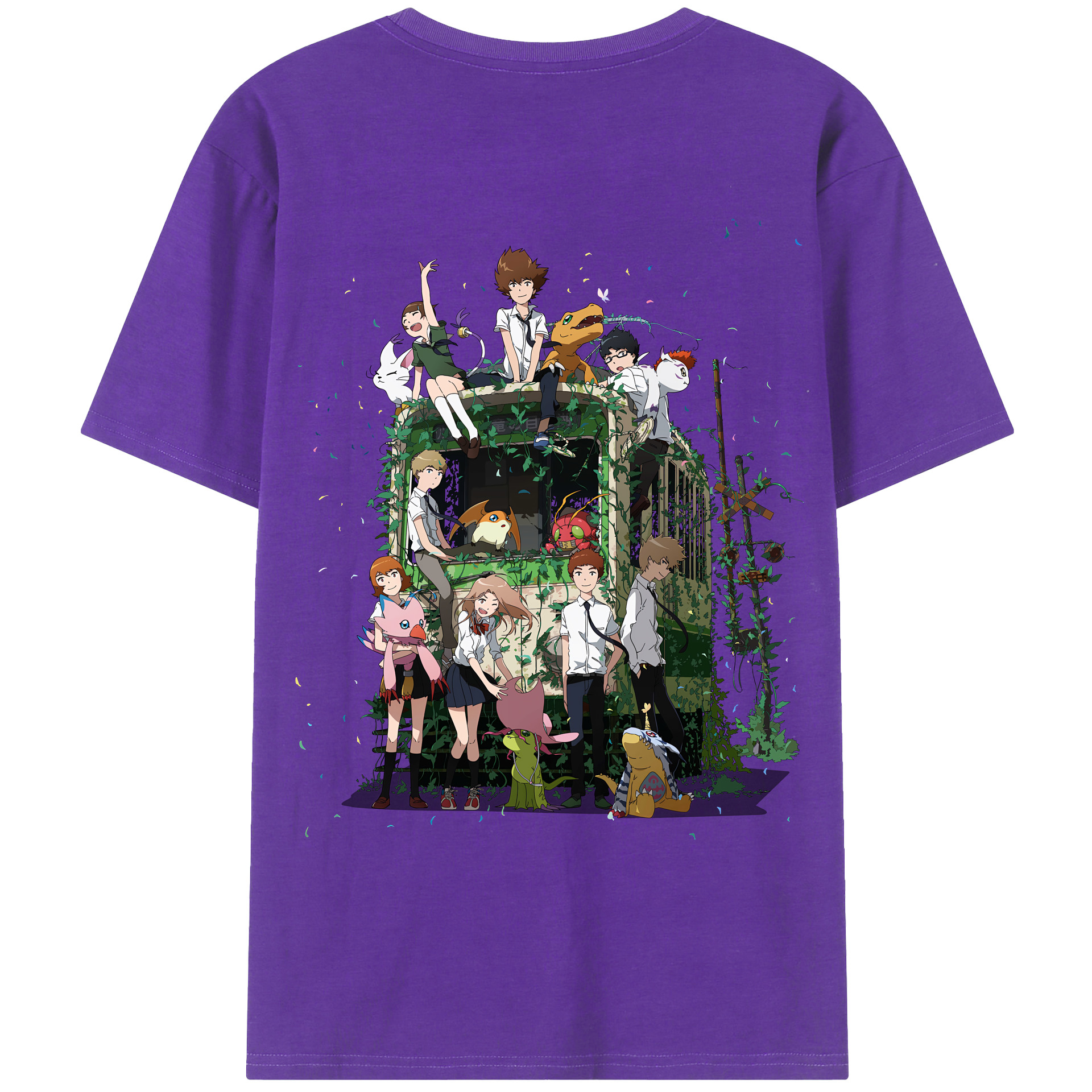 （画像用） Digimon デジタルモンスター/デジモン 綿100％ メンズ半袖Tシャツ（バックプリント） 通気性