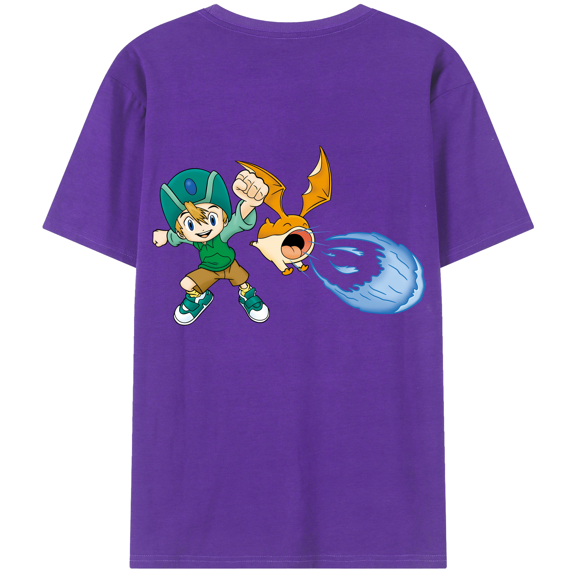 （画像用） Digimon デジタルモンスター/デジモン 綿100％ メンズ半袖Tシャツ（バックプリント） 通気性
