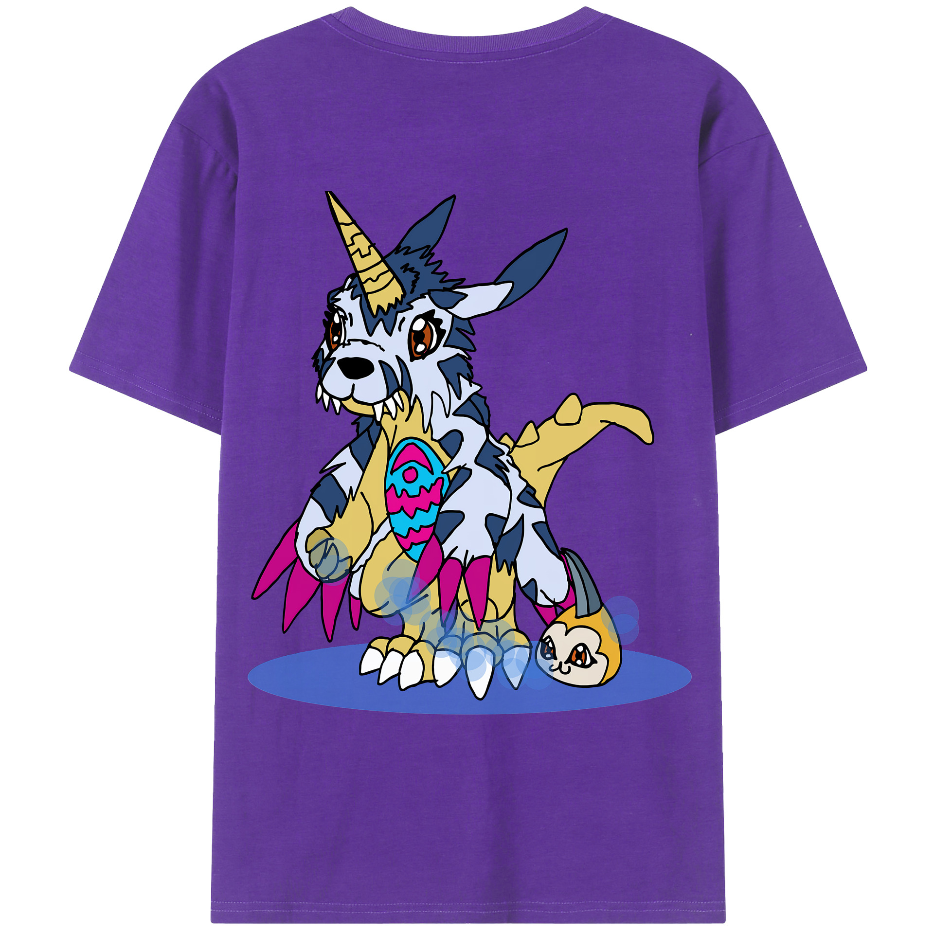 （画像用） Digimon デジタルモンスター/デジモン 綿100％ メンズ半袖Tシャツ（バックプリント） 通気性