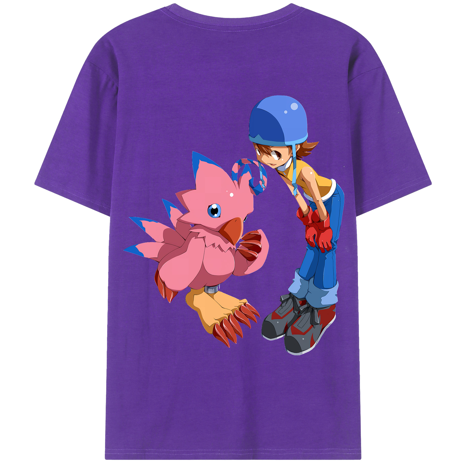 （画像用） Digimon デジタルモンスター/デジモン 綿100％ メンズ半袖Tシャツ（バックプリント） 通気性