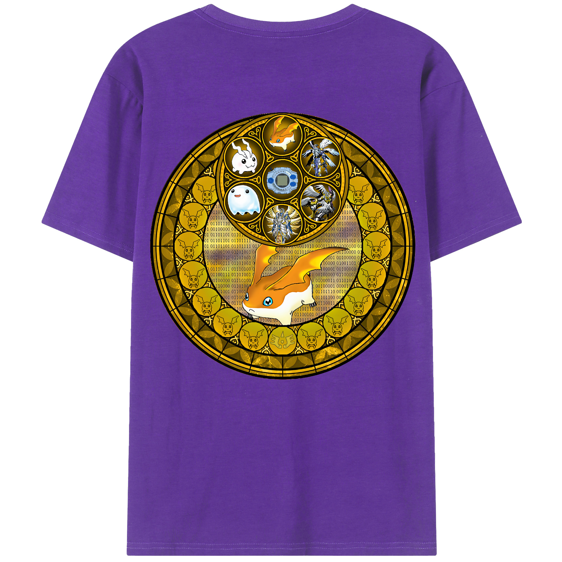 （画像用） Digimon デジタルモンスター/デジモン 綿100％ メンズ半袖Tシャツ（バックプリント） 通気性