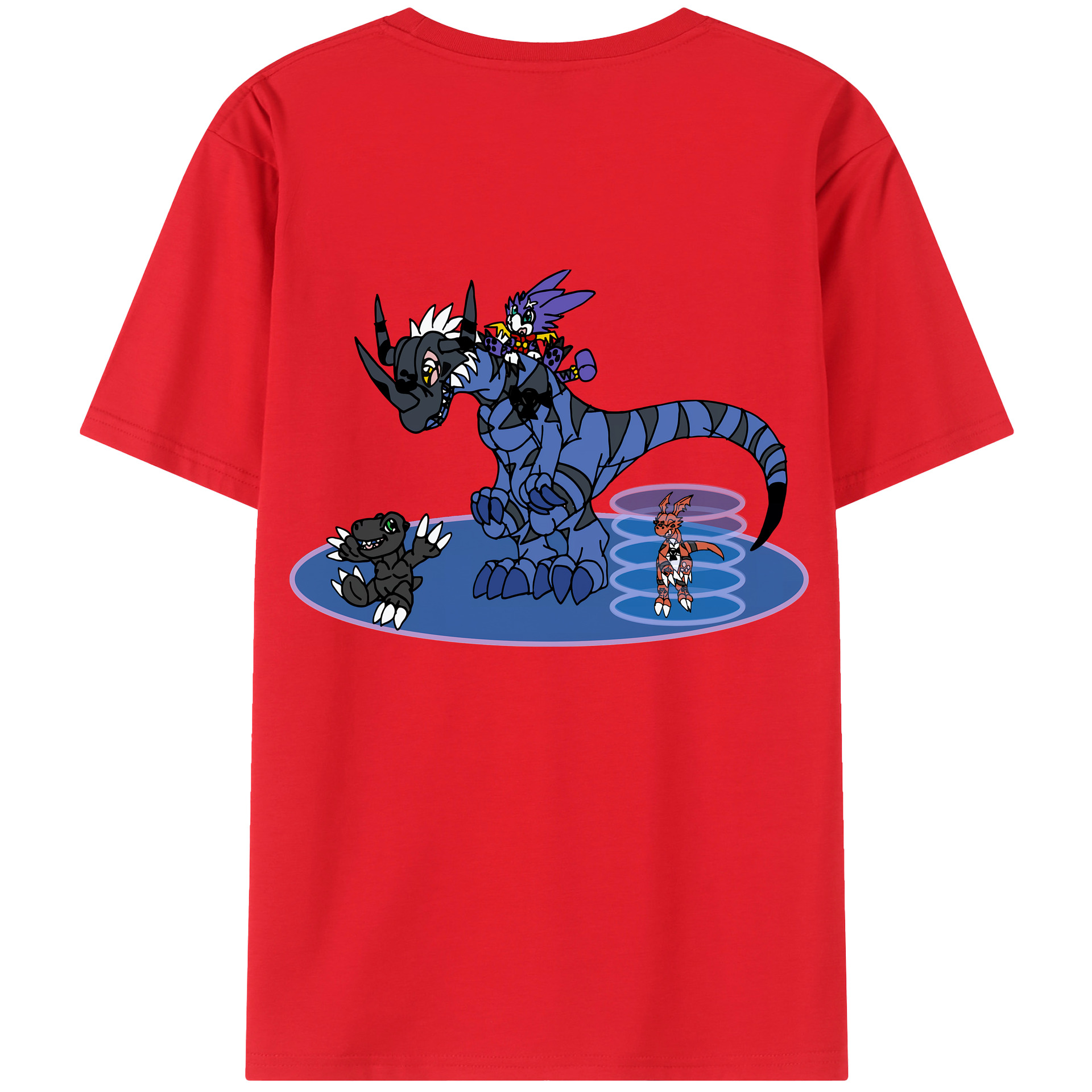 （画像用） Digimon デジタルモンスター/デジモン 綿100％ メンズ半袖Tシャツ（バックプリント） 通気性