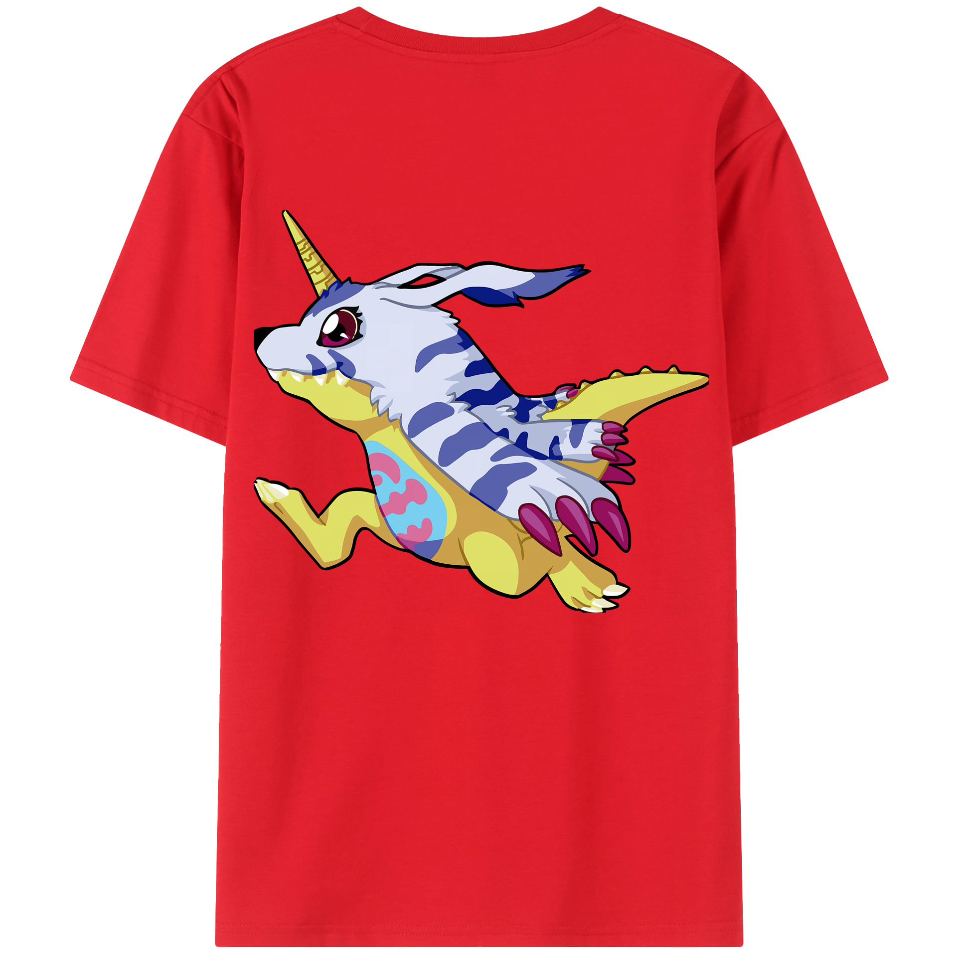 （画像用） Digimon デジタルモンスター/デジモン 綿100％ メンズ半袖Tシャツ（バックプリント） 通気性