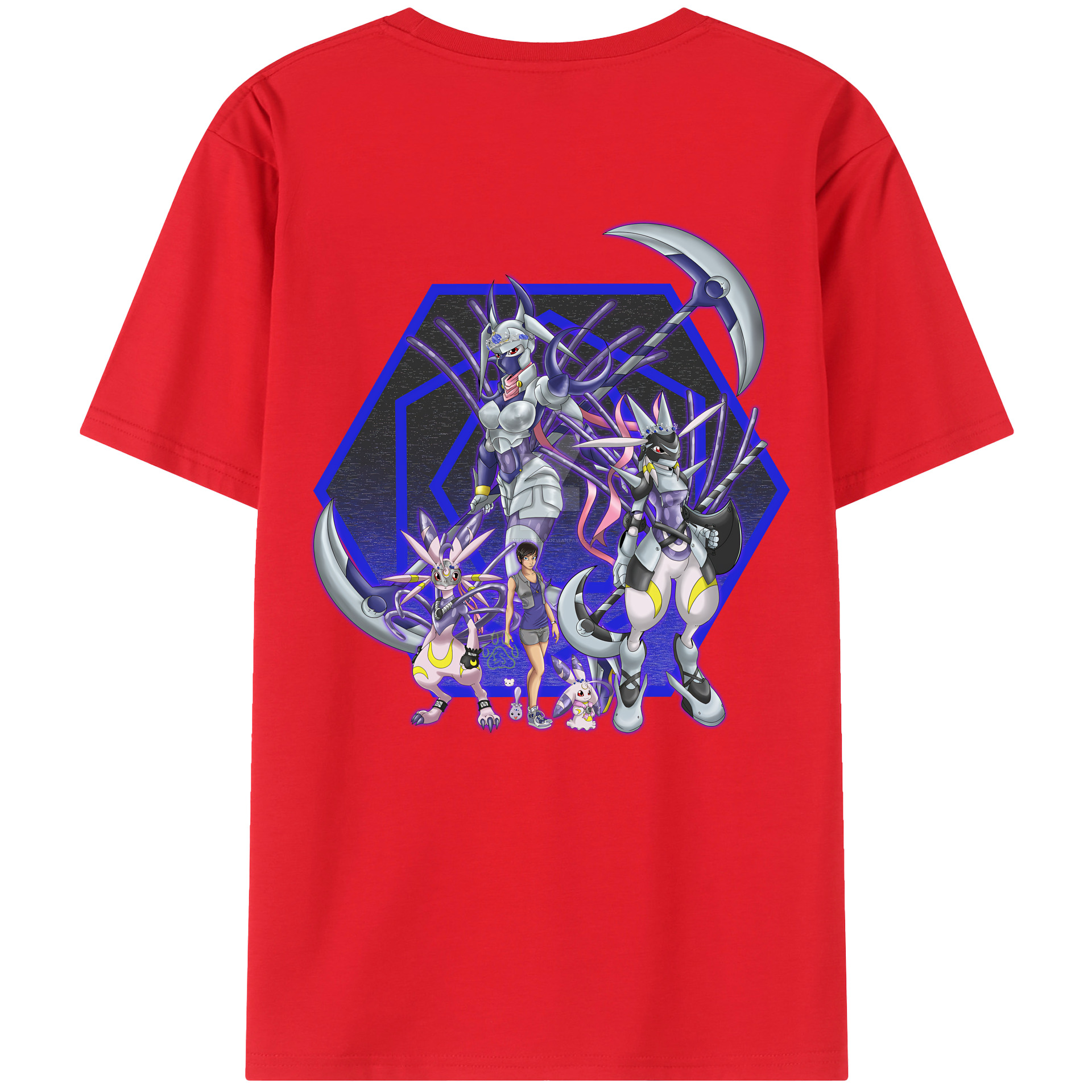 （画像用） Digimon デジタルモンスター/デジモン 綿100％ メンズ半袖Tシャツ（バックプリント） 通気性