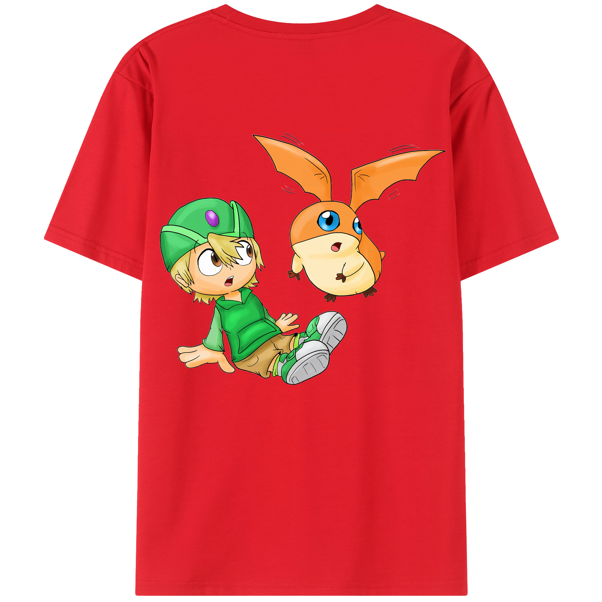 （画像用） Digimon デジタルモンスター/デジモン 綿100％ メンズ半袖Tシャツ（バックプリント） 通気性