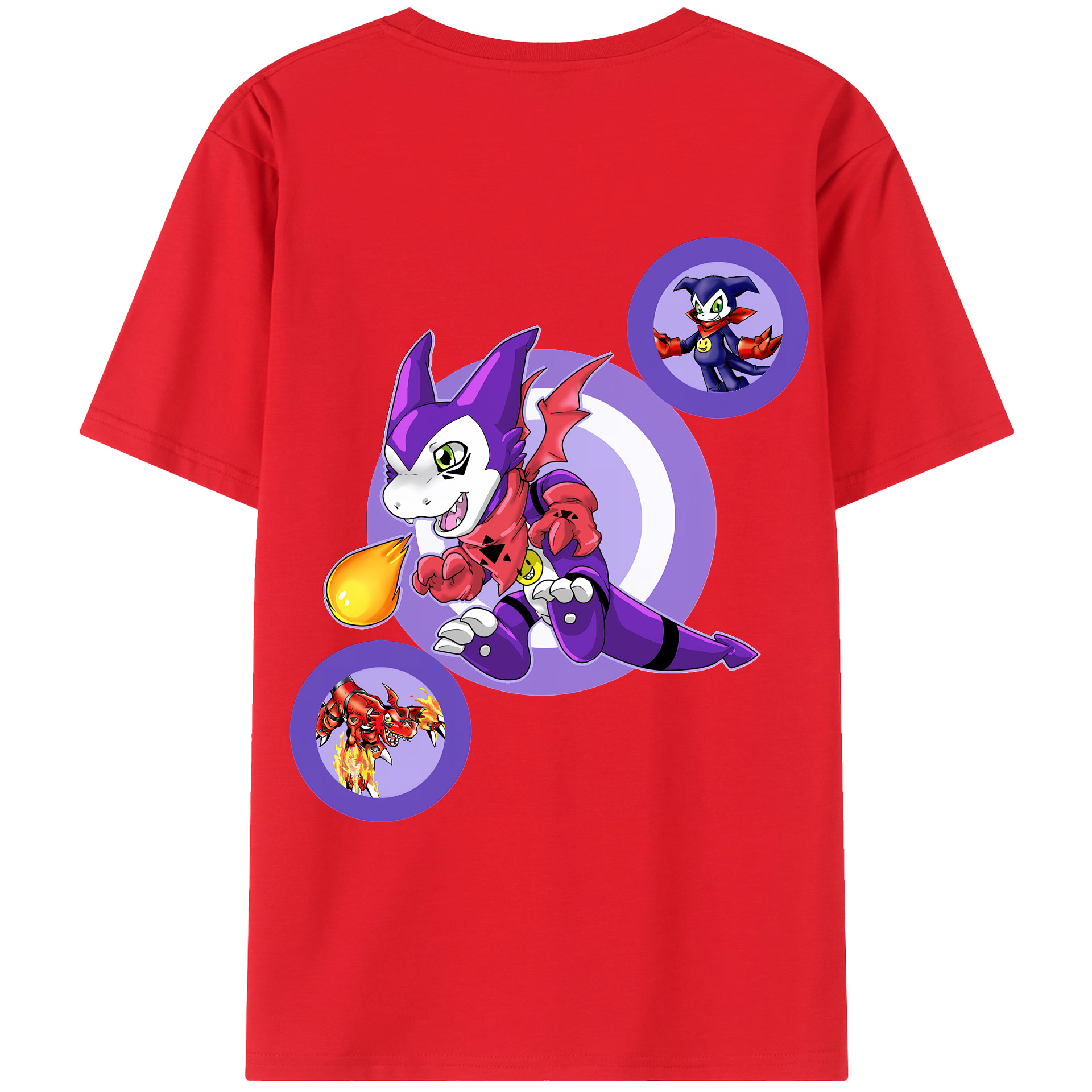（画像用） Digimon デジタルモンスター/デジモン 綿100％ メンズ半袖Tシャツ（バックプリント） 通気性