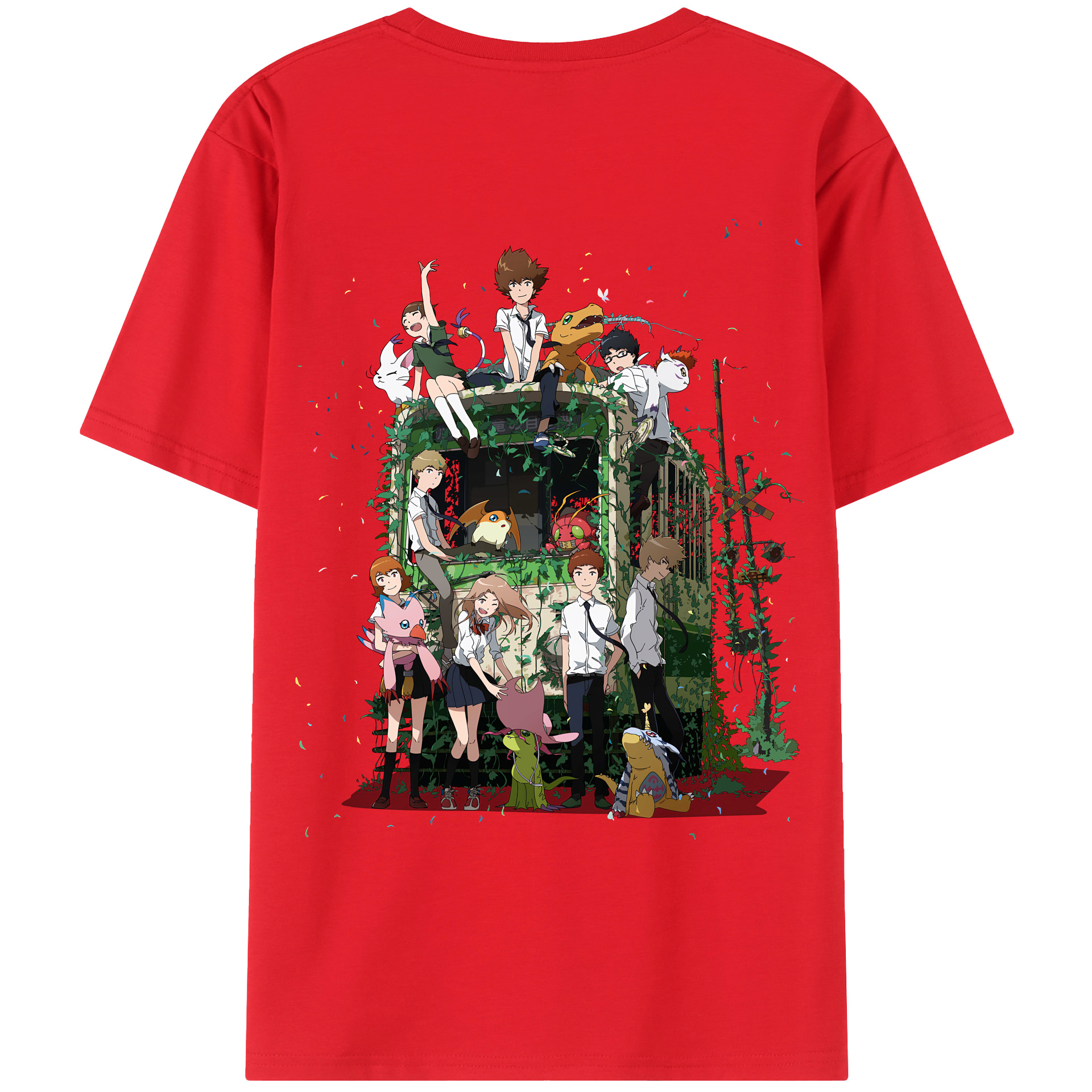 （画像用） Digimon デジタルモンスター/デジモン 綿100％ メンズ半袖Tシャツ（バックプリント） 通気性