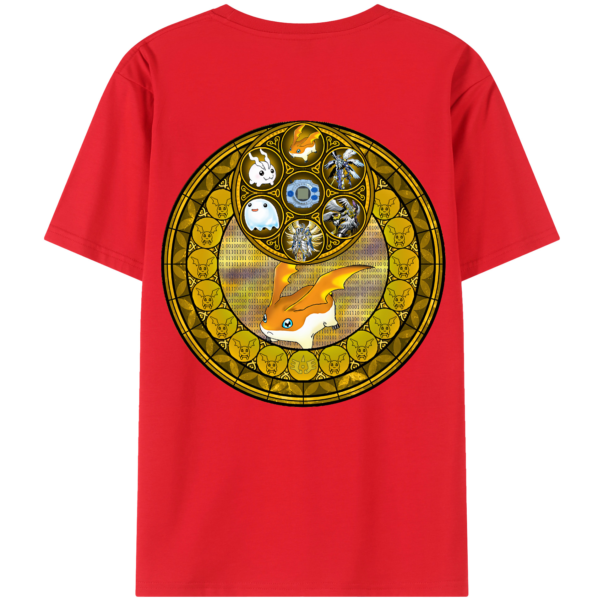 （画像用） Digimon デジタルモンスター/デジモン 綿100％ メンズ半袖Tシャツ（バックプリント） 通気性