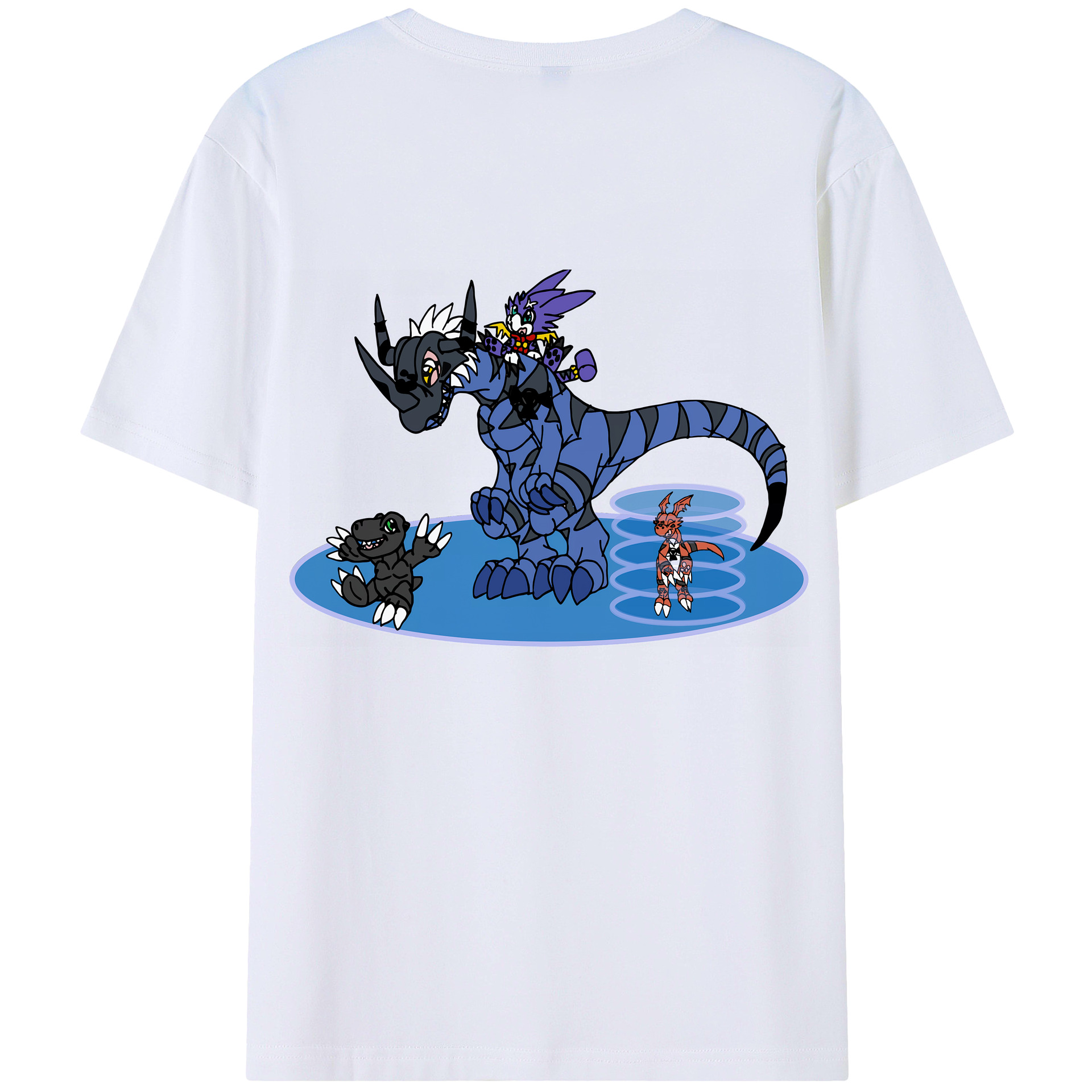 （画像用） Digimon デジタルモンスター/デジモン 綿100％ メンズ半袖Tシャツ（バックプリント） 通気性
