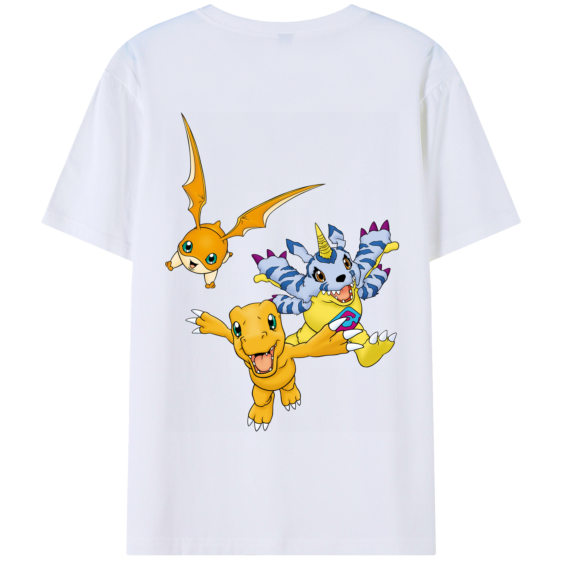 （画像用） Digimon デジタルモンスター/デジモン 綿100％ メンズ半袖Tシャツ（バックプリント） 通気性