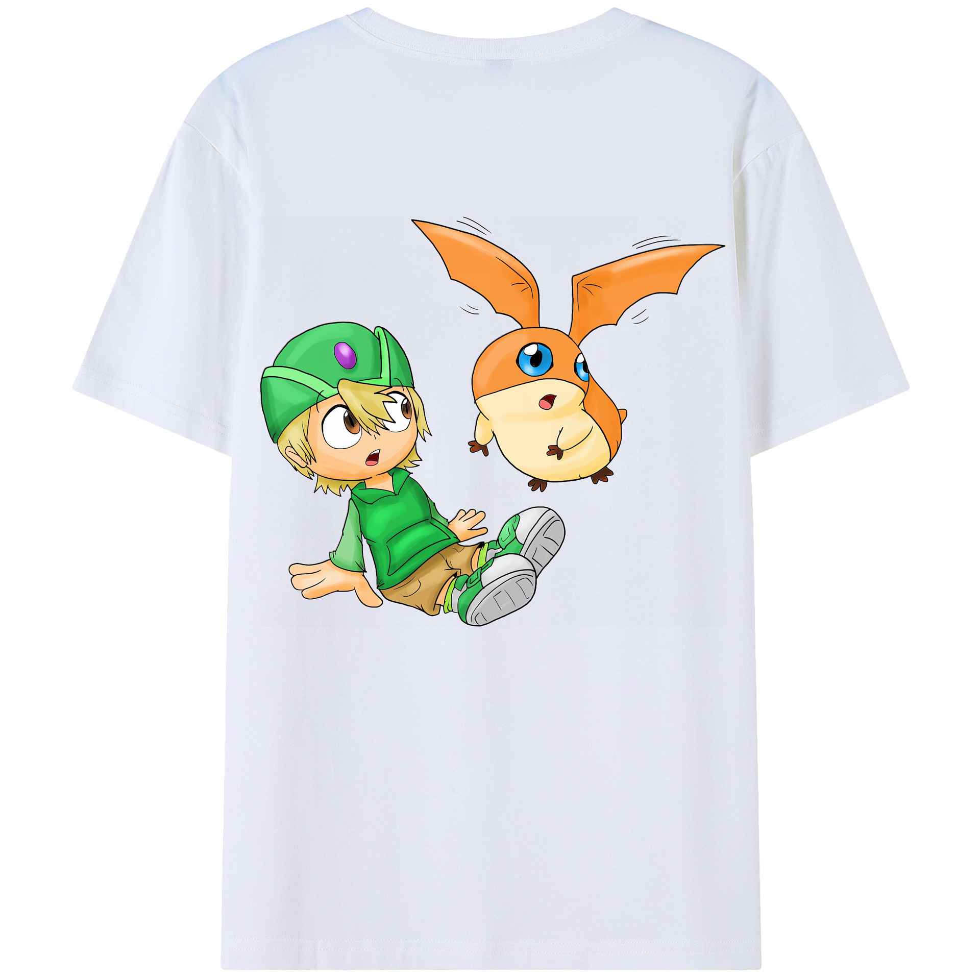 （画像用） Digimon デジタルモンスター/デジモン 綿100％ メンズ半袖Tシャツ（バックプリント） 通気性