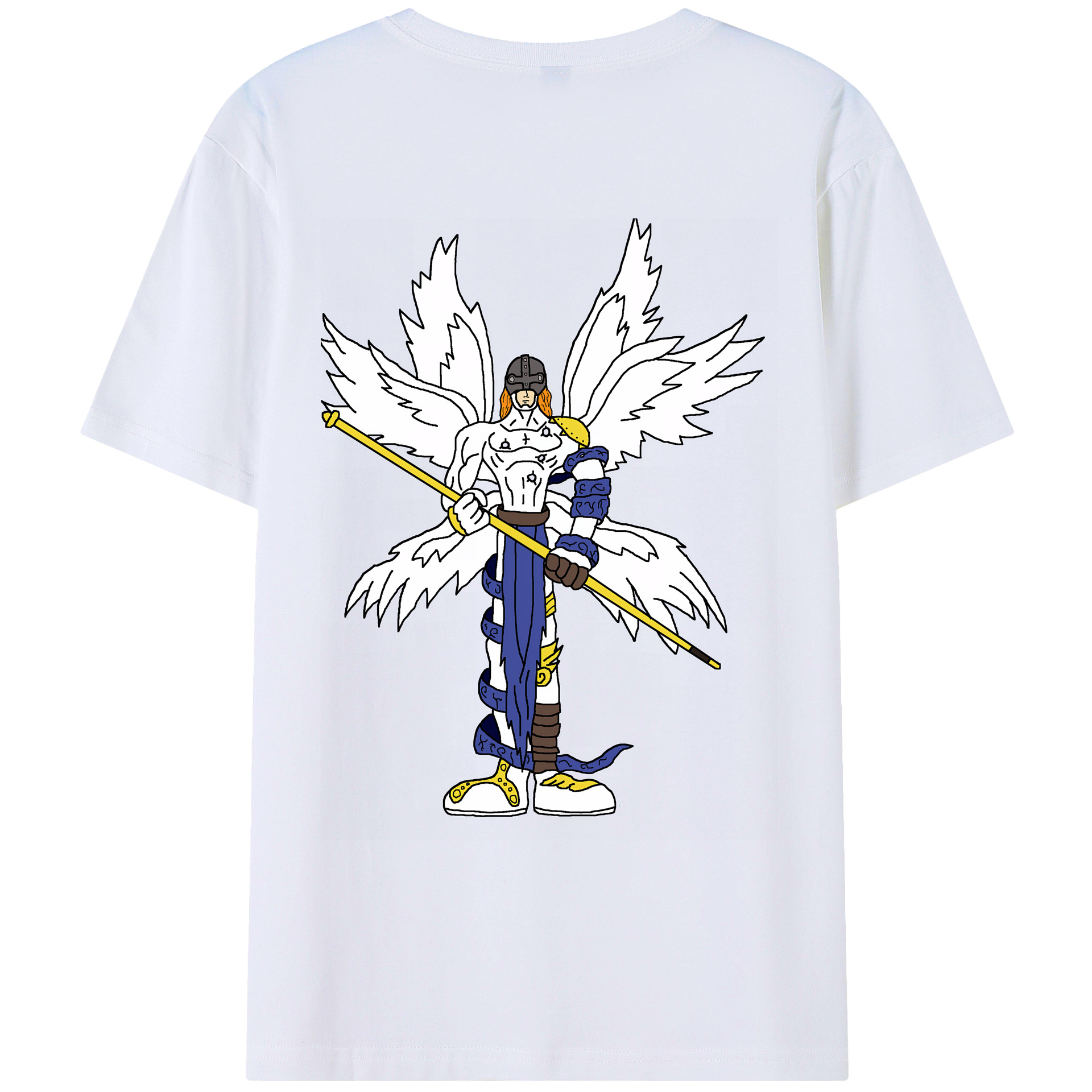 （画像用） Digimon デジタルモンスター/デジモン 綿100％ メンズ半袖Tシャツ（バックプリント） 通気性