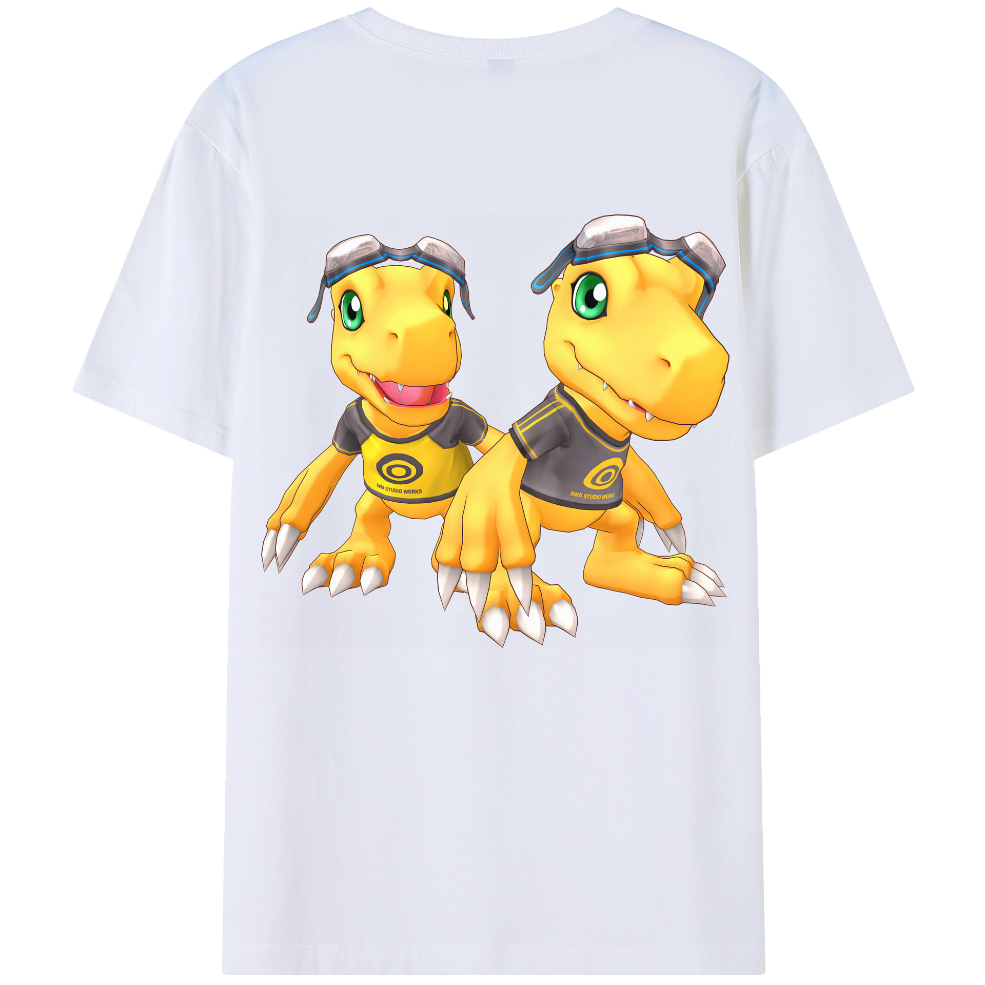 （画像用） Digimon デジタルモンスター/デジモン 綿100％ メンズ半袖Tシャツ（バックプリント） 通気性