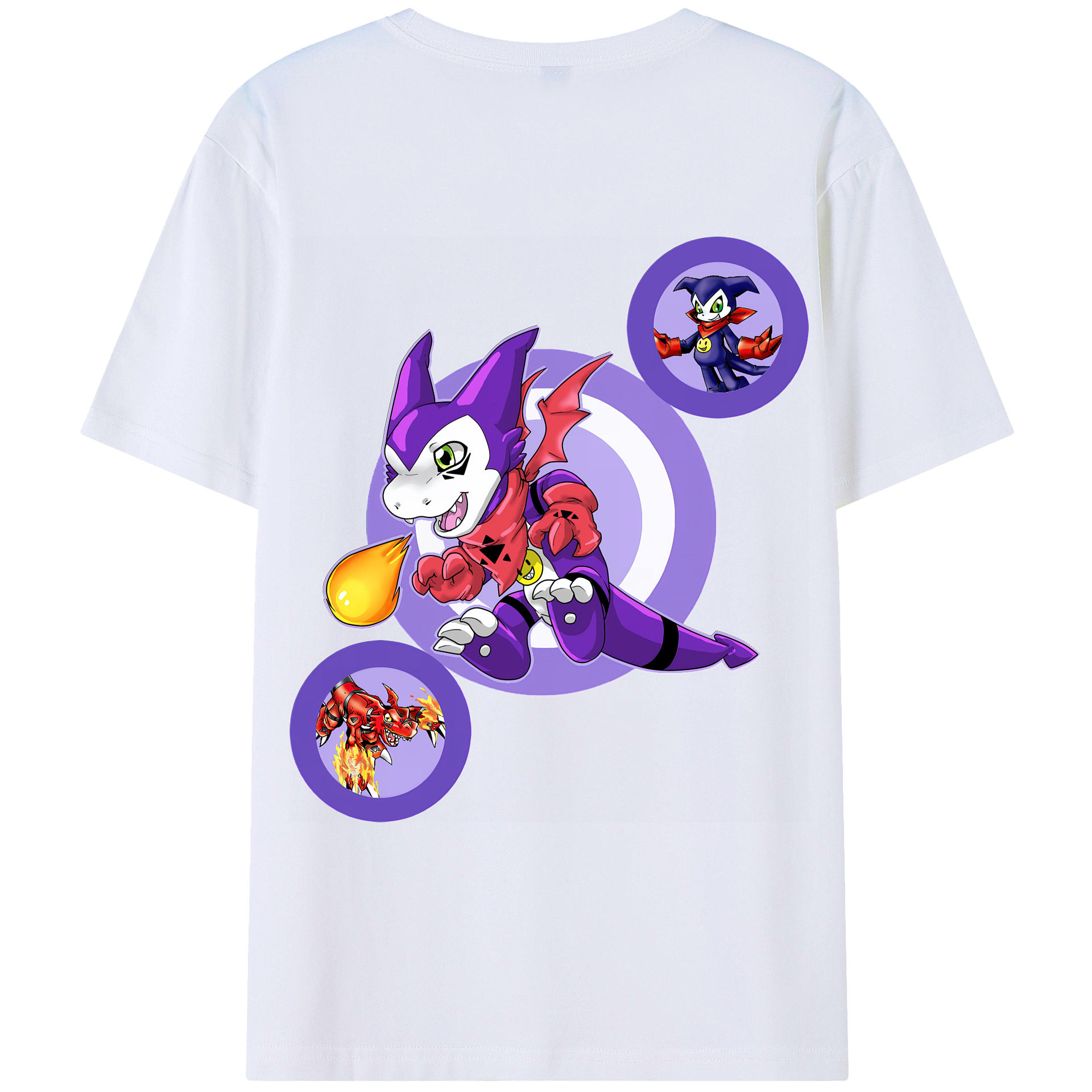 （画像用） Digimon デジタルモンスター/デジモン 綿100％ メンズ半袖Tシャツ（バックプリント） 通気性