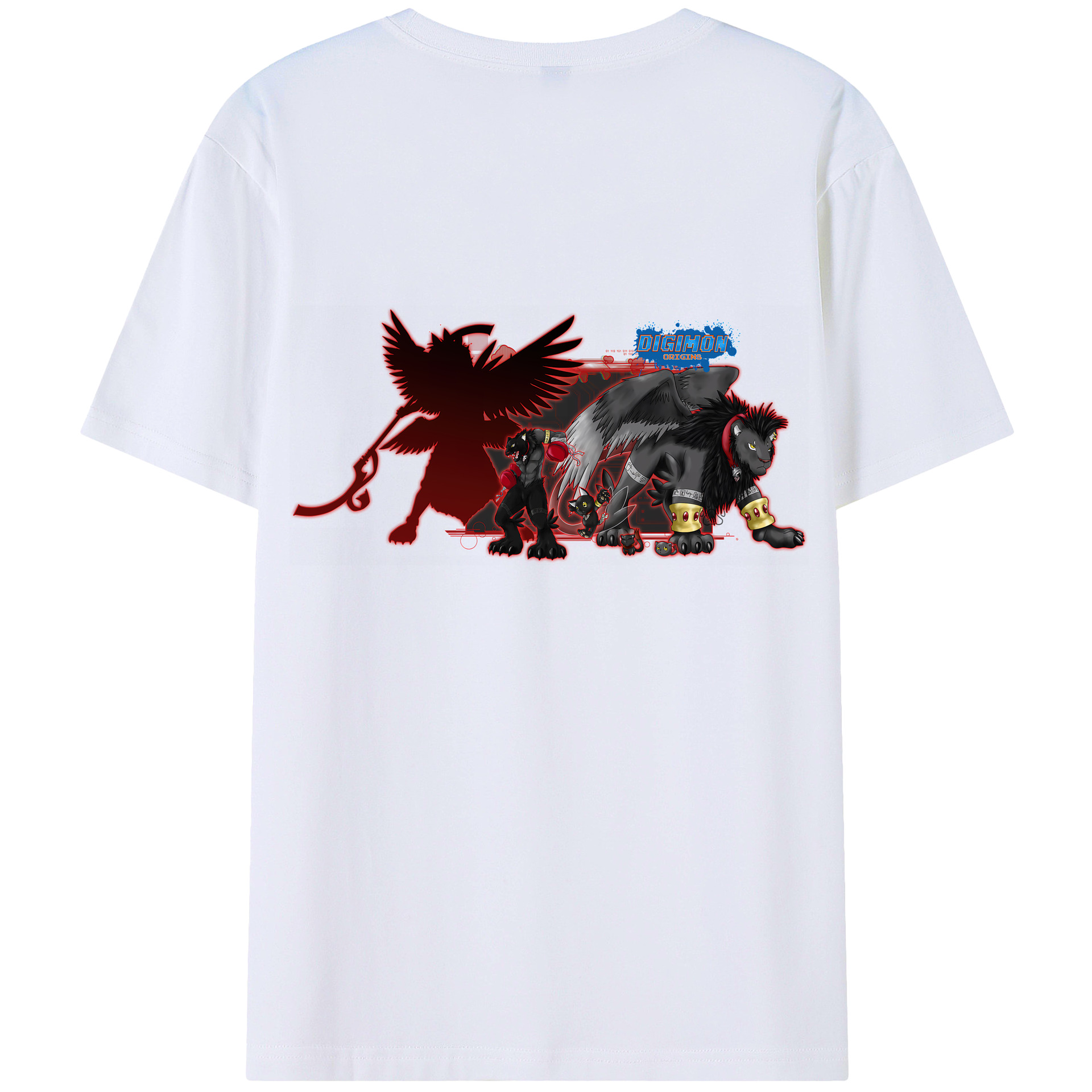 （画像用） Digimon デジタルモンスター/デジモン 綿100％ メンズ半袖Tシャツ（バックプリント） 通気性