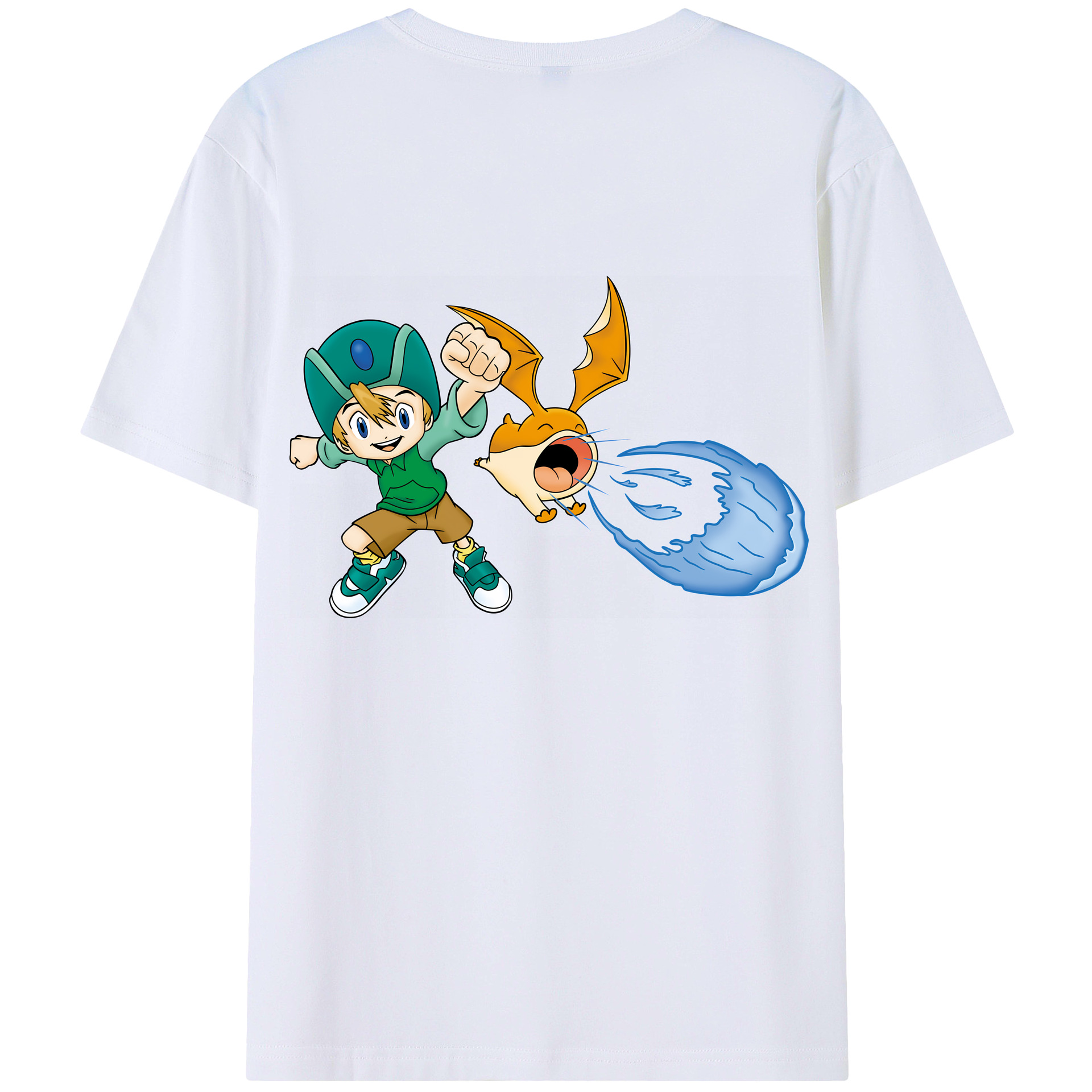 （画像用） Digimon デジタルモンスター/デジモン 綿100％ メンズ半袖Tシャツ（バックプリント） 通気性