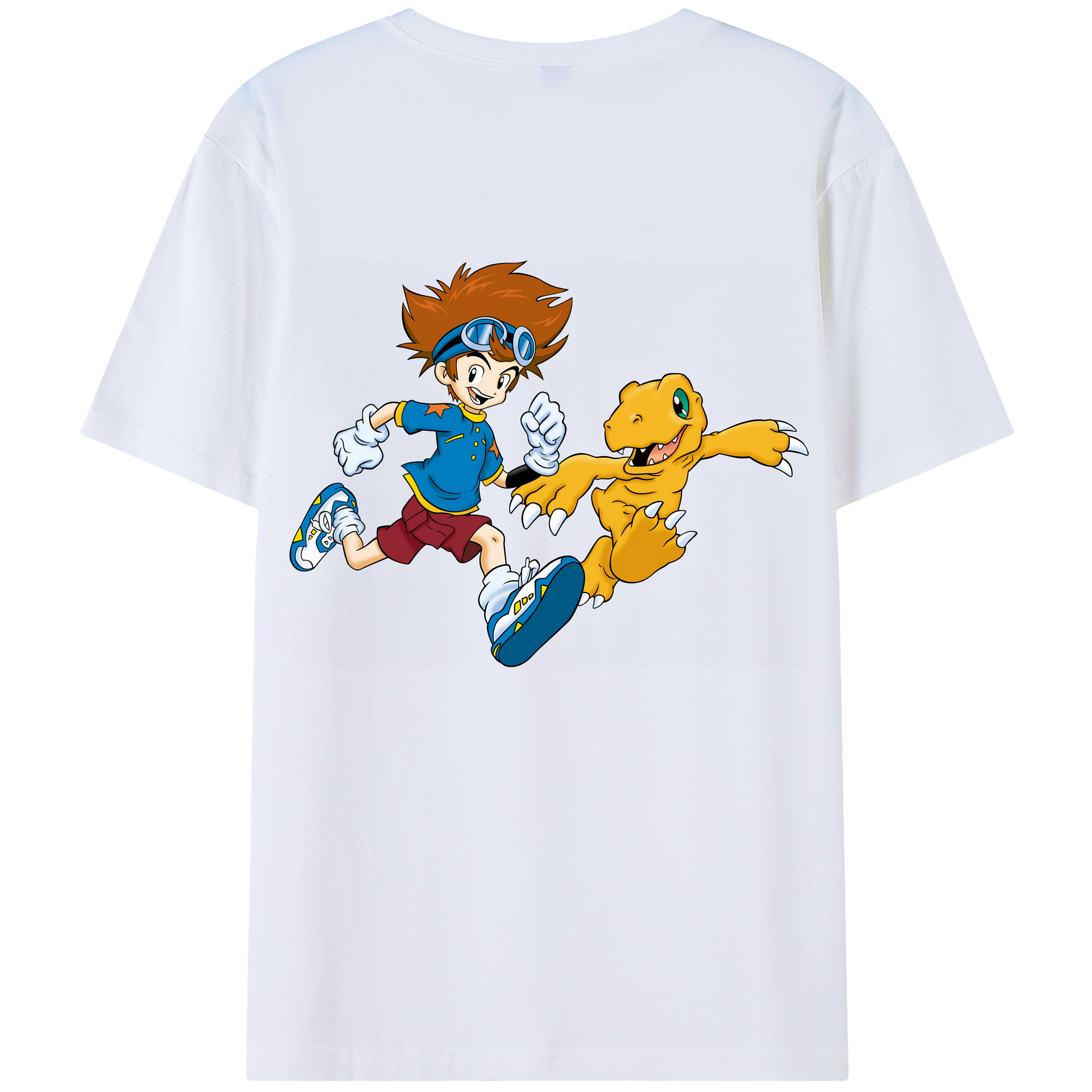 （画像用） Digimon デジタルモンスター/デジモン 綿100％ メンズ半袖Tシャツ（バックプリント） 通気性