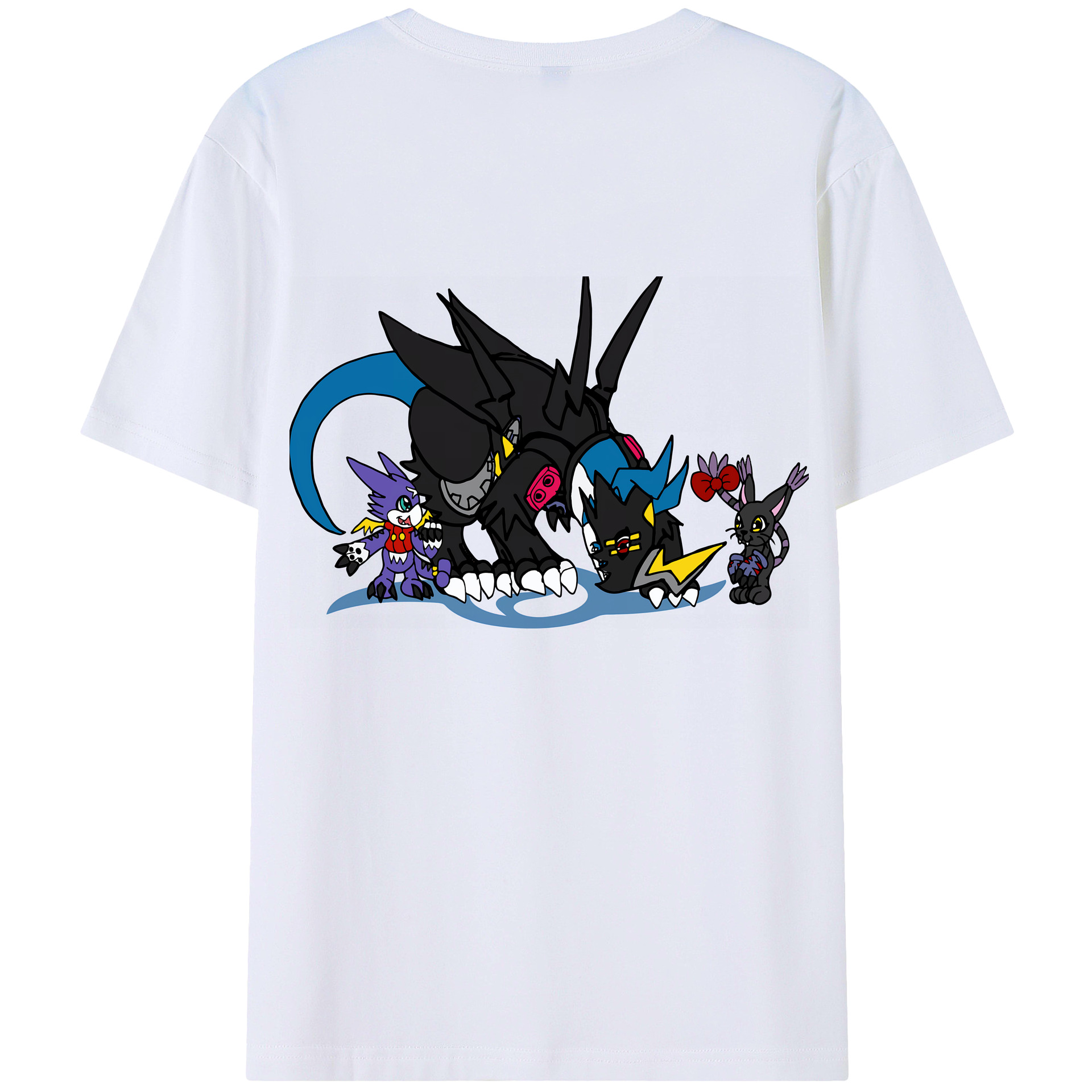 （画像用） Digimon デジタルモンスター/デジモン 綿100％ メンズ半袖Tシャツ（バックプリント） 通気性