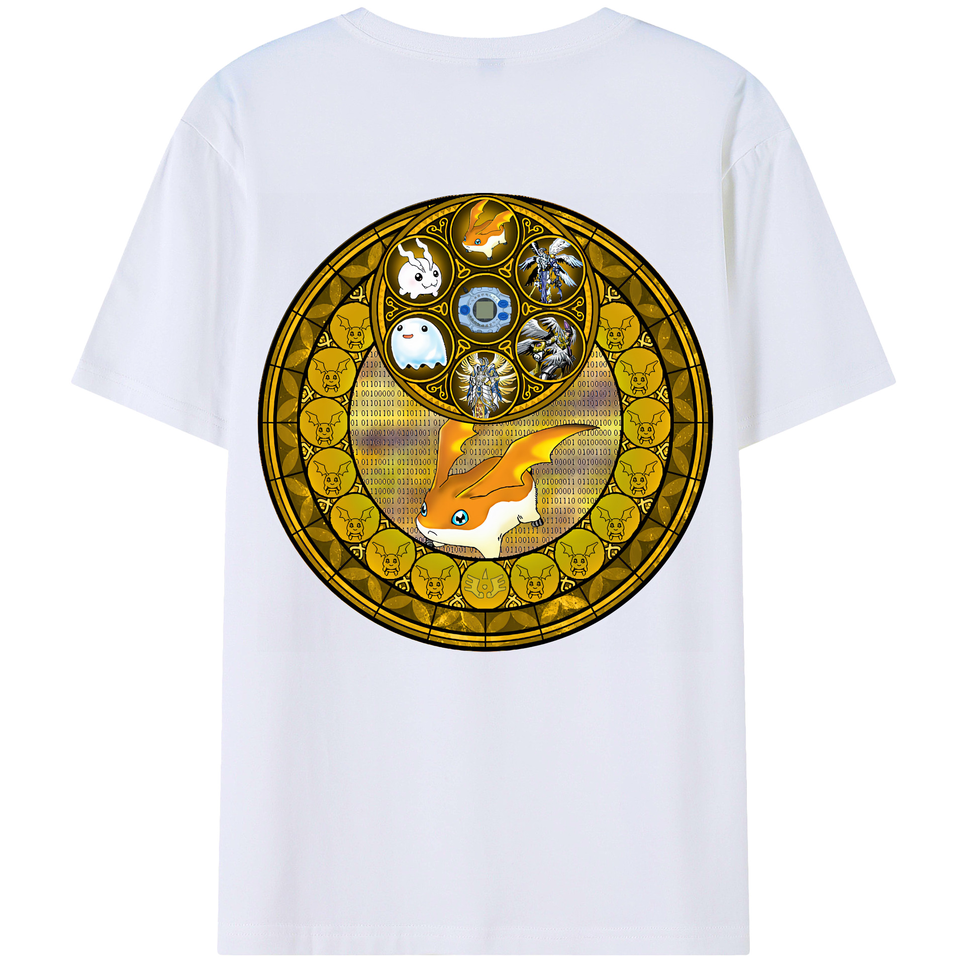 （画像用） Digimon デジタルモンスター/デジモン 綿100％ メンズ半袖Tシャツ（バックプリント） 通気性