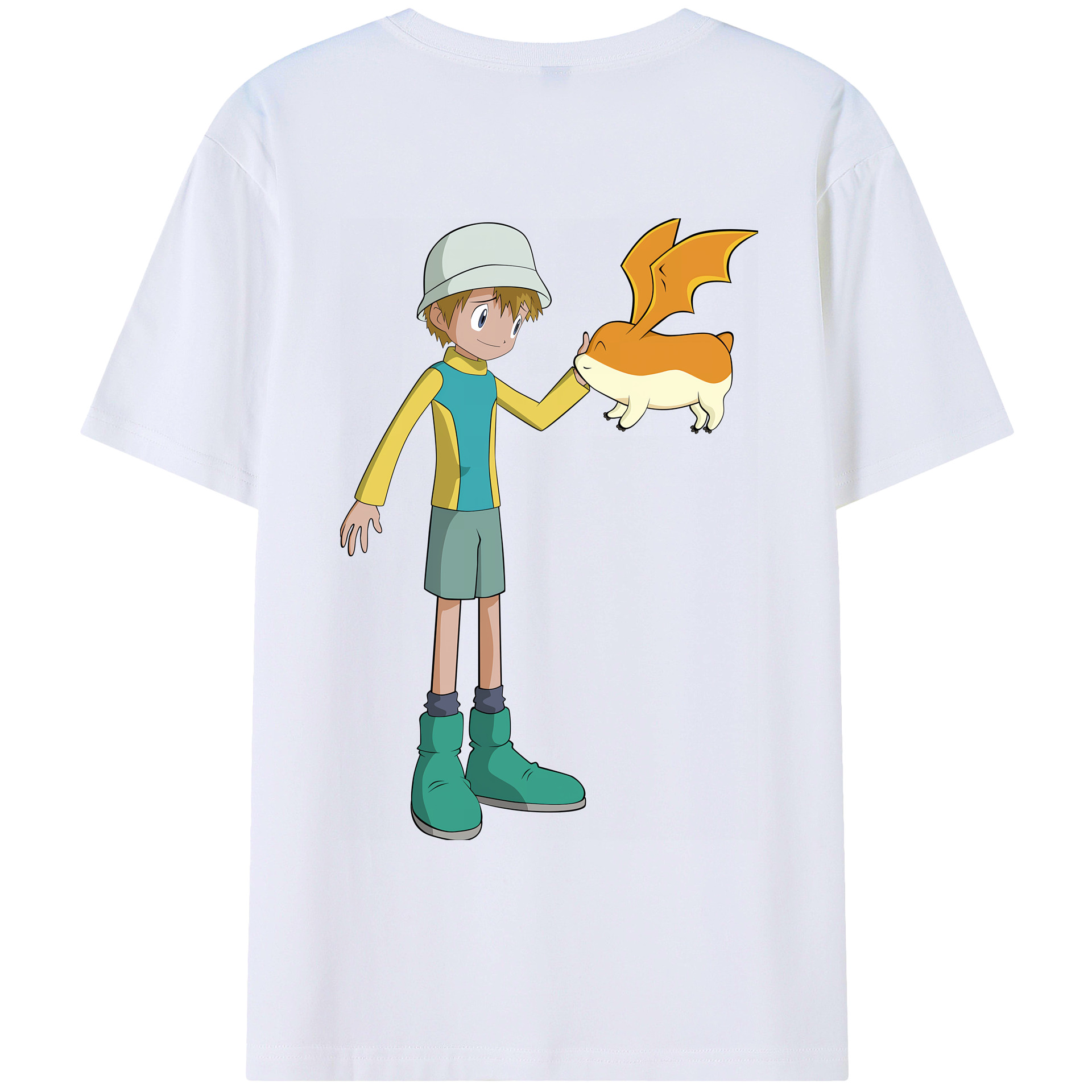（画像用） Digimon デジタルモンスター/デジモン 綿100％ メンズ半袖Tシャツ（バックプリント） 通気性