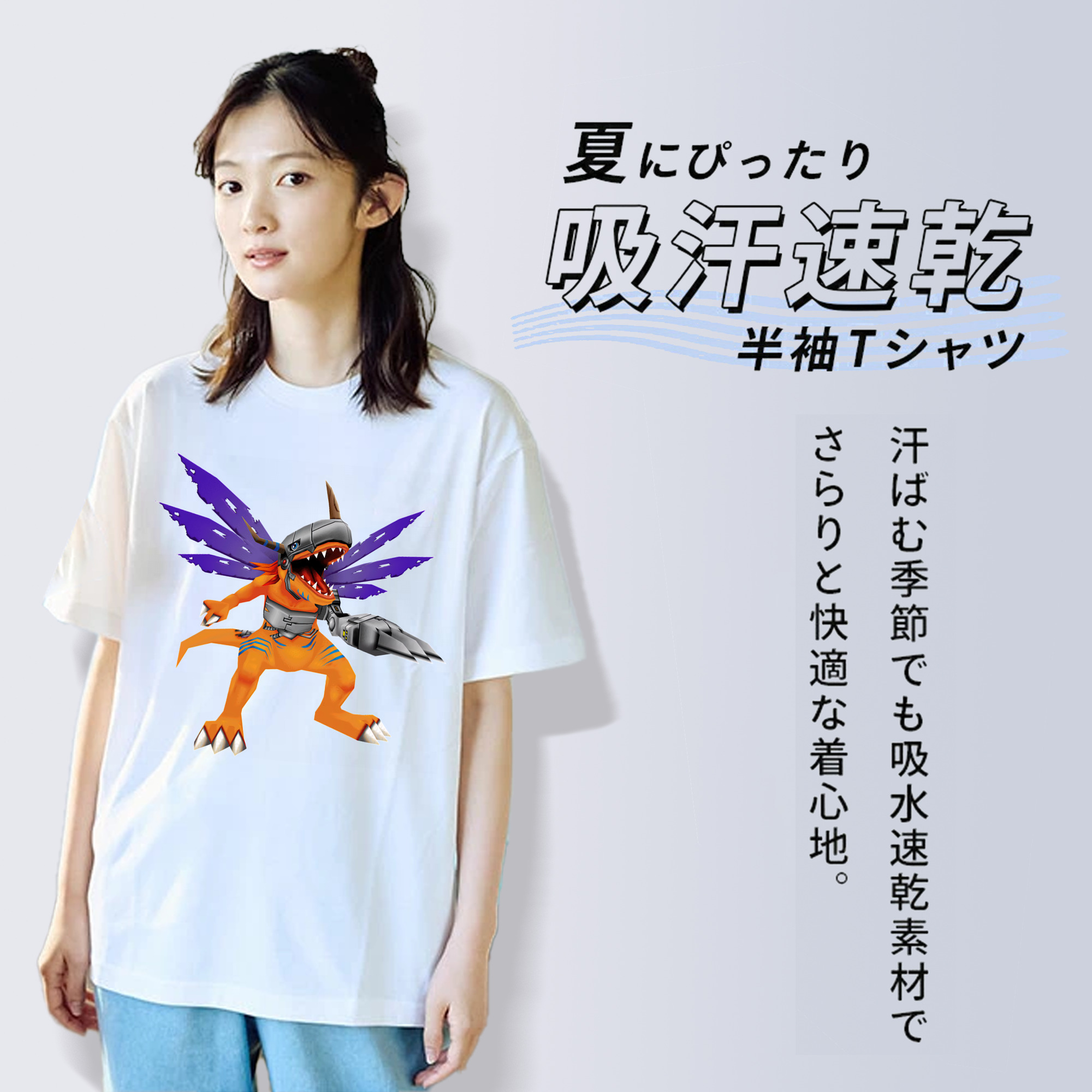 Digimon デジタルモンスター/デジモン レディースカジュアルプリントTシャツ（綿100％）