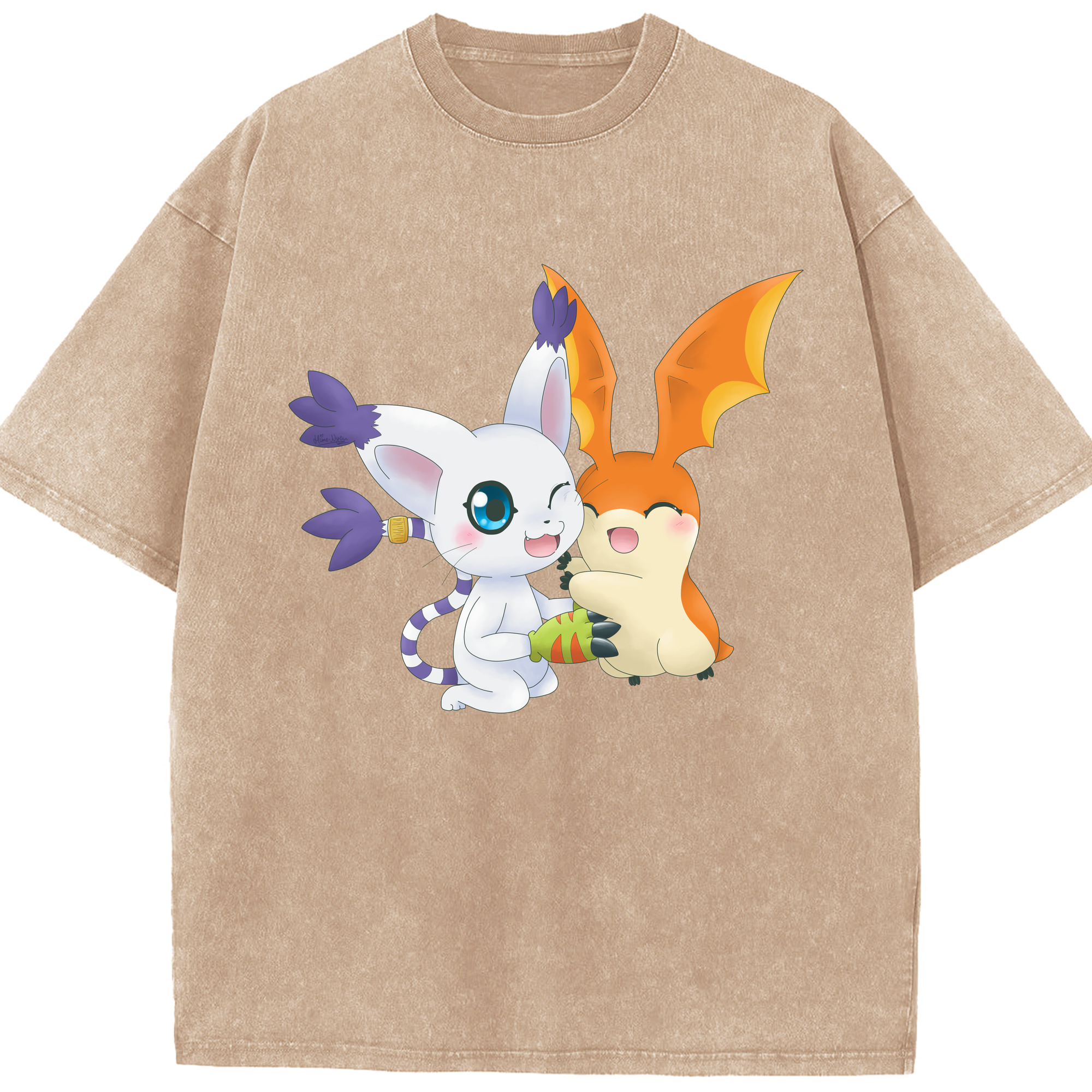 （画像用） Digimon デジタルモンスター/デジモン 綿100% ヴィンテージ風 半袖Tシャツ（フロントプリント）