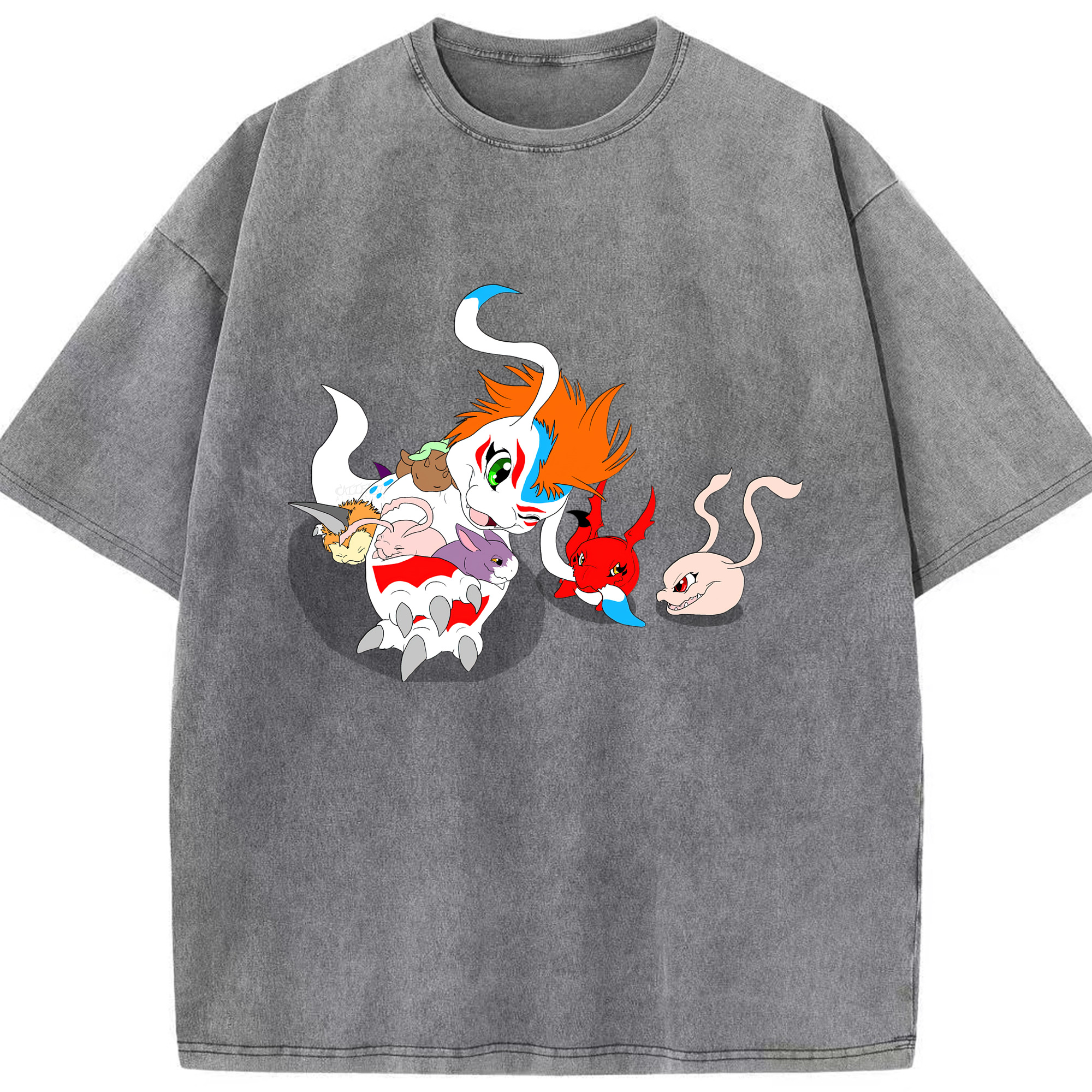 （画像用） Digimon デジタルモンスター/デジモン 綿100% ヴィンテージ風 半袖Tシャツ（フロントプリント）