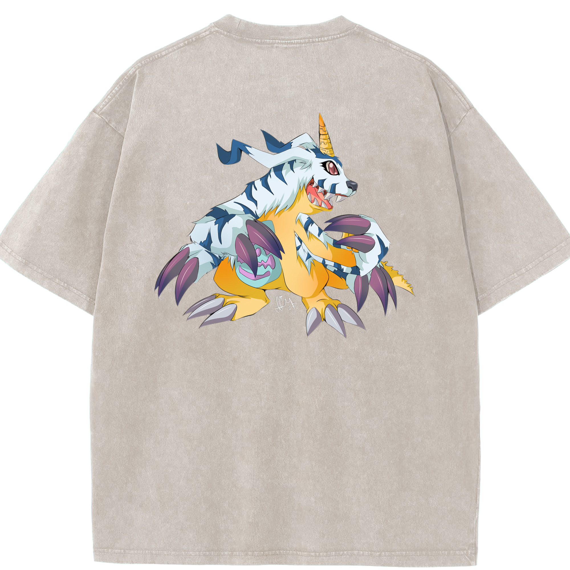 （画像用） Digimon デジタルモンスター/デジモン 綿100% ヴィンテージ風 半袖Tシャツ（背面プリント）