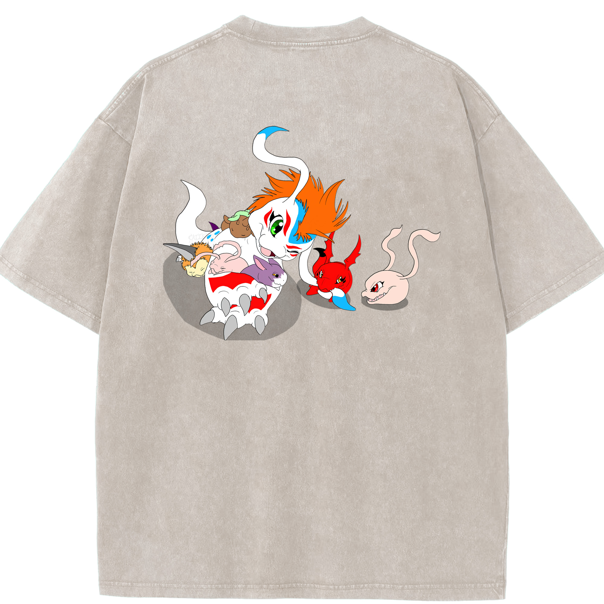 （画像用） Digimon デジタルモンスター/デジモン 綿100% ヴィンテージ風 半袖Tシャツ（背面プリント）