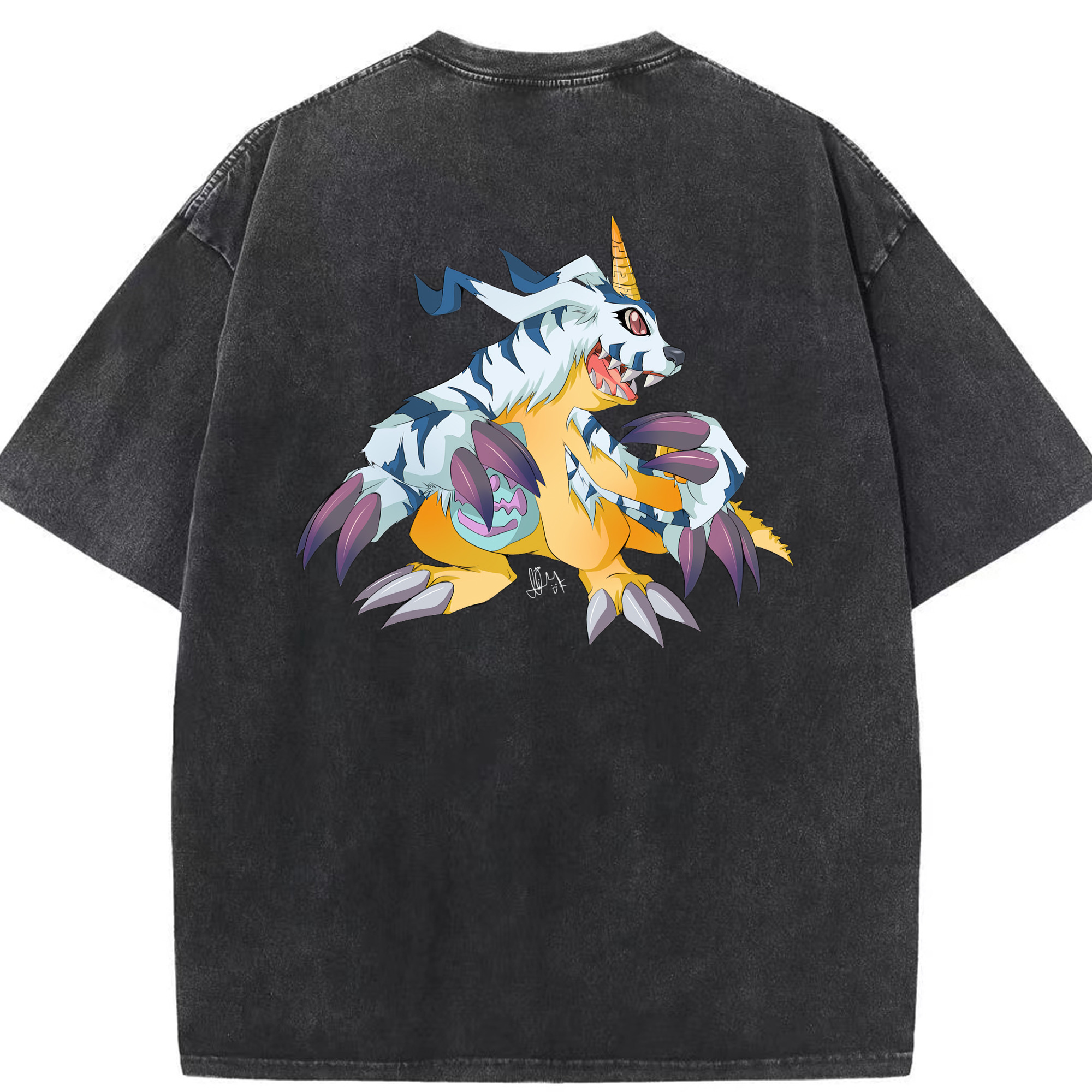 （画像用） Digimon デジタルモンスター/デジモン 綿100% ヴィンテージ風 半袖Tシャツ（背面プリント）