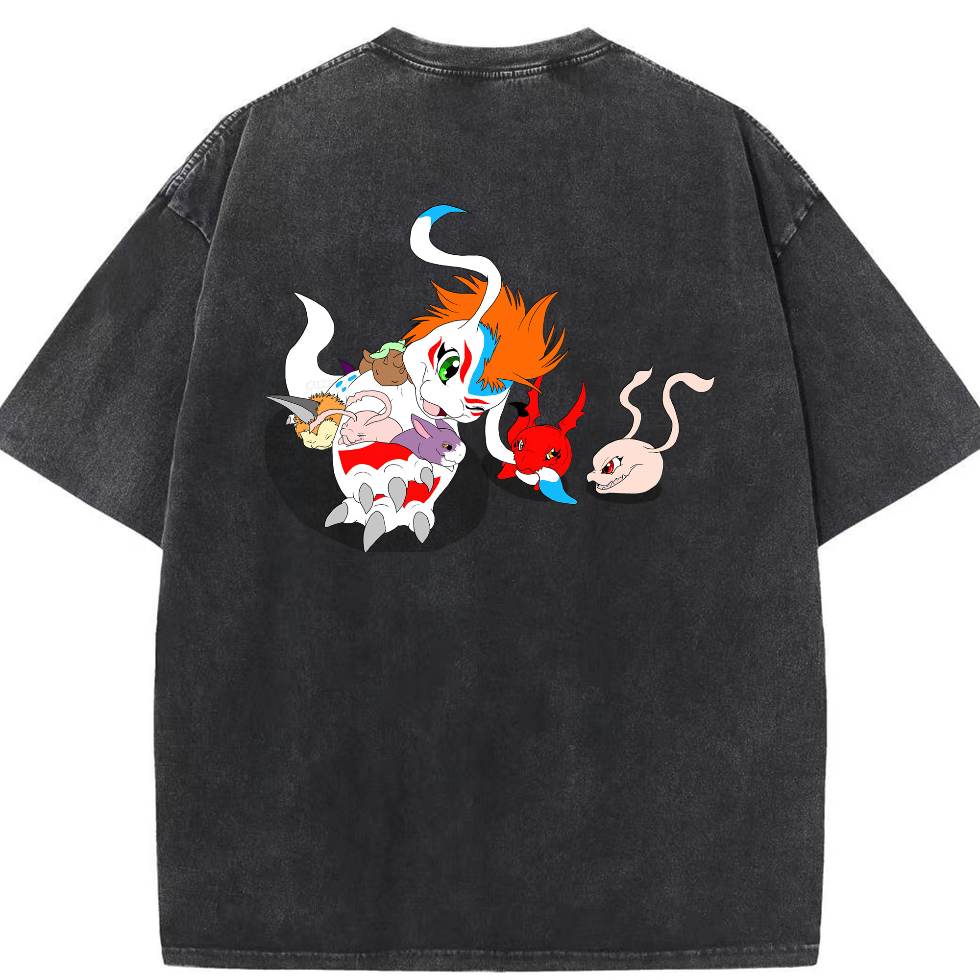 （画像用） Digimon デジタルモンスター/デジモン 綿100% ヴィンテージ風 半袖Tシャツ（背面プリント）