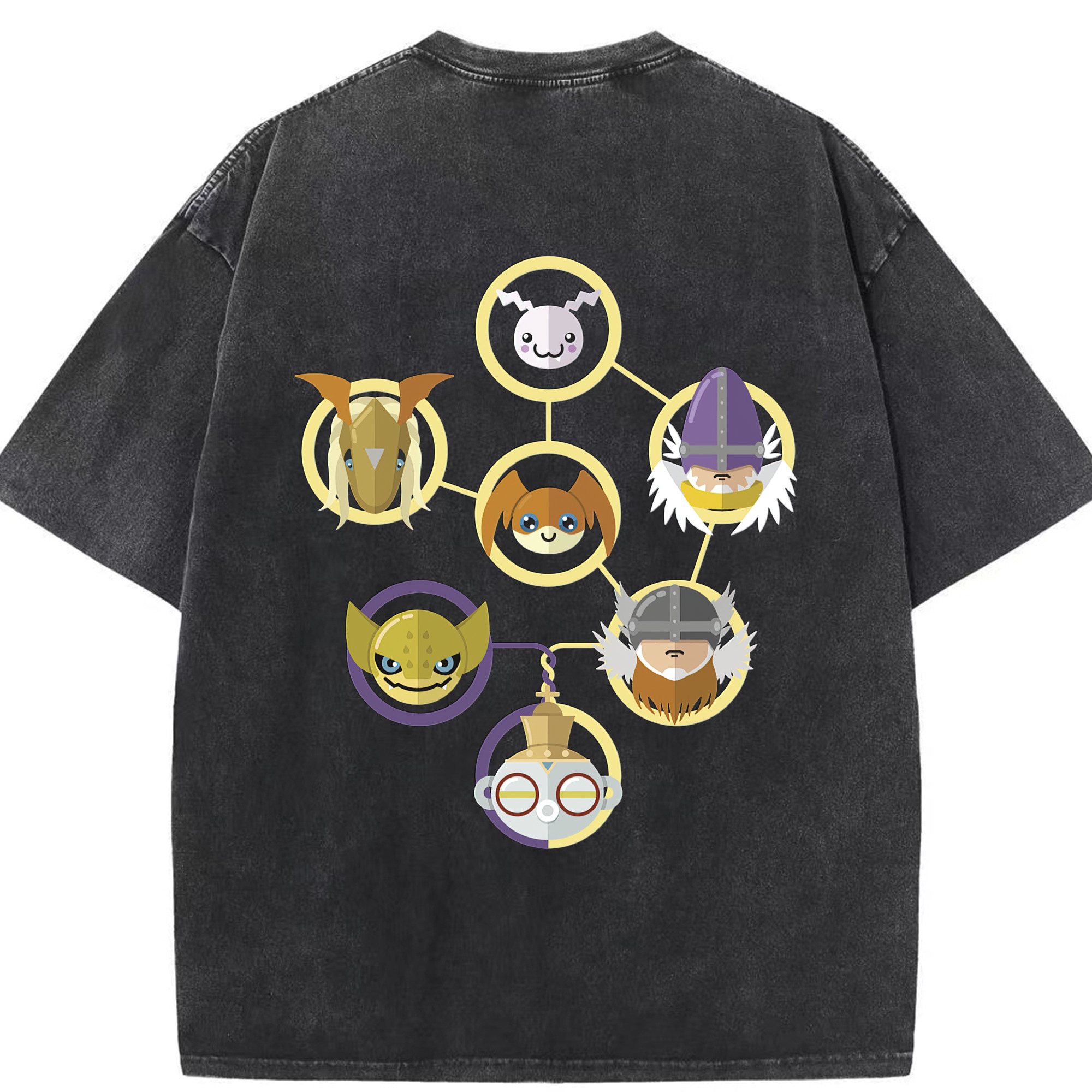 （画像用） Digimon デジタルモンスター/デジモン 綿100% ヴィンテージ風 半袖Tシャツ（背面プリント）